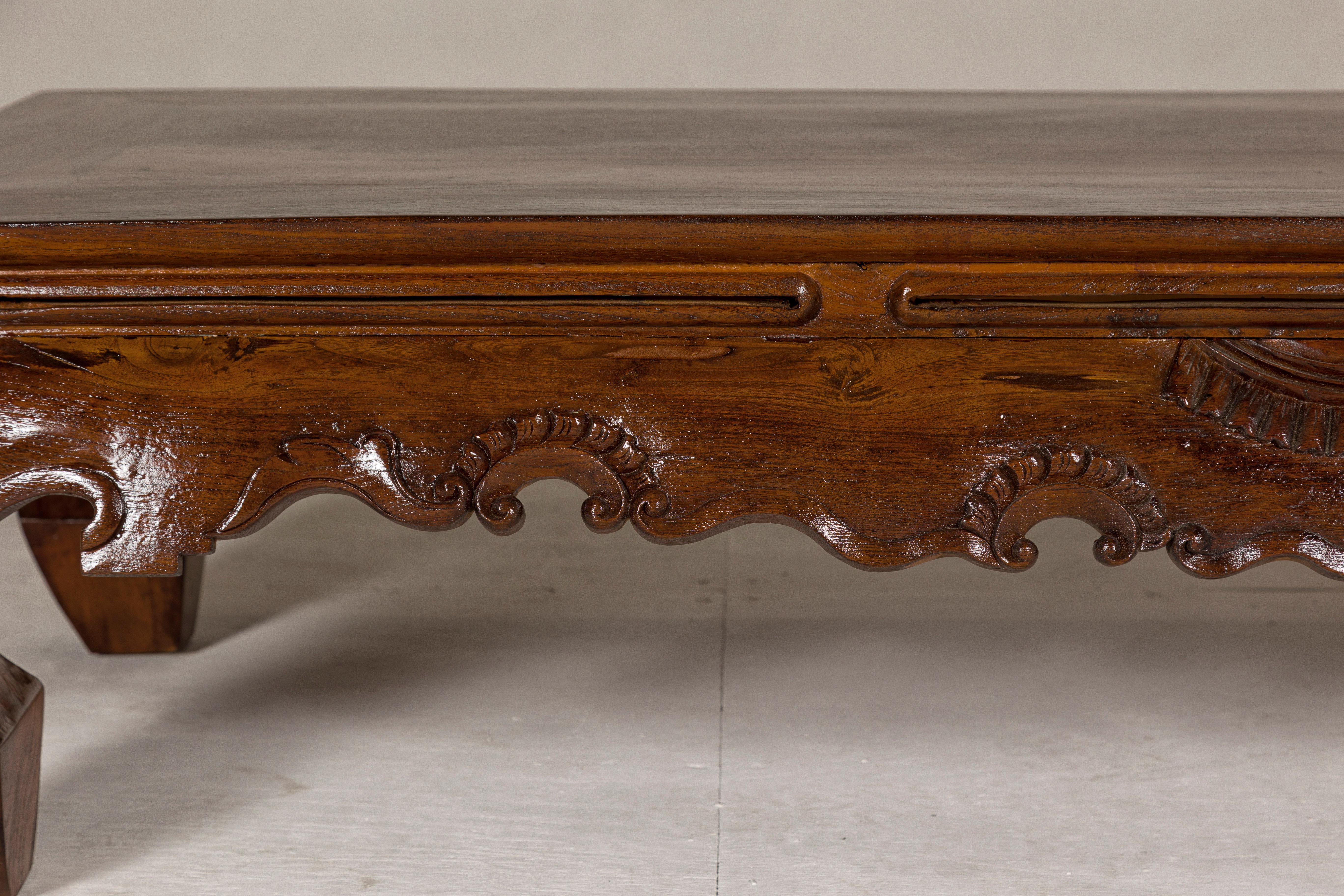 19th Century Lacquered Coffee Table with Hand-Carved Apron and Chow Legs For Sale 2