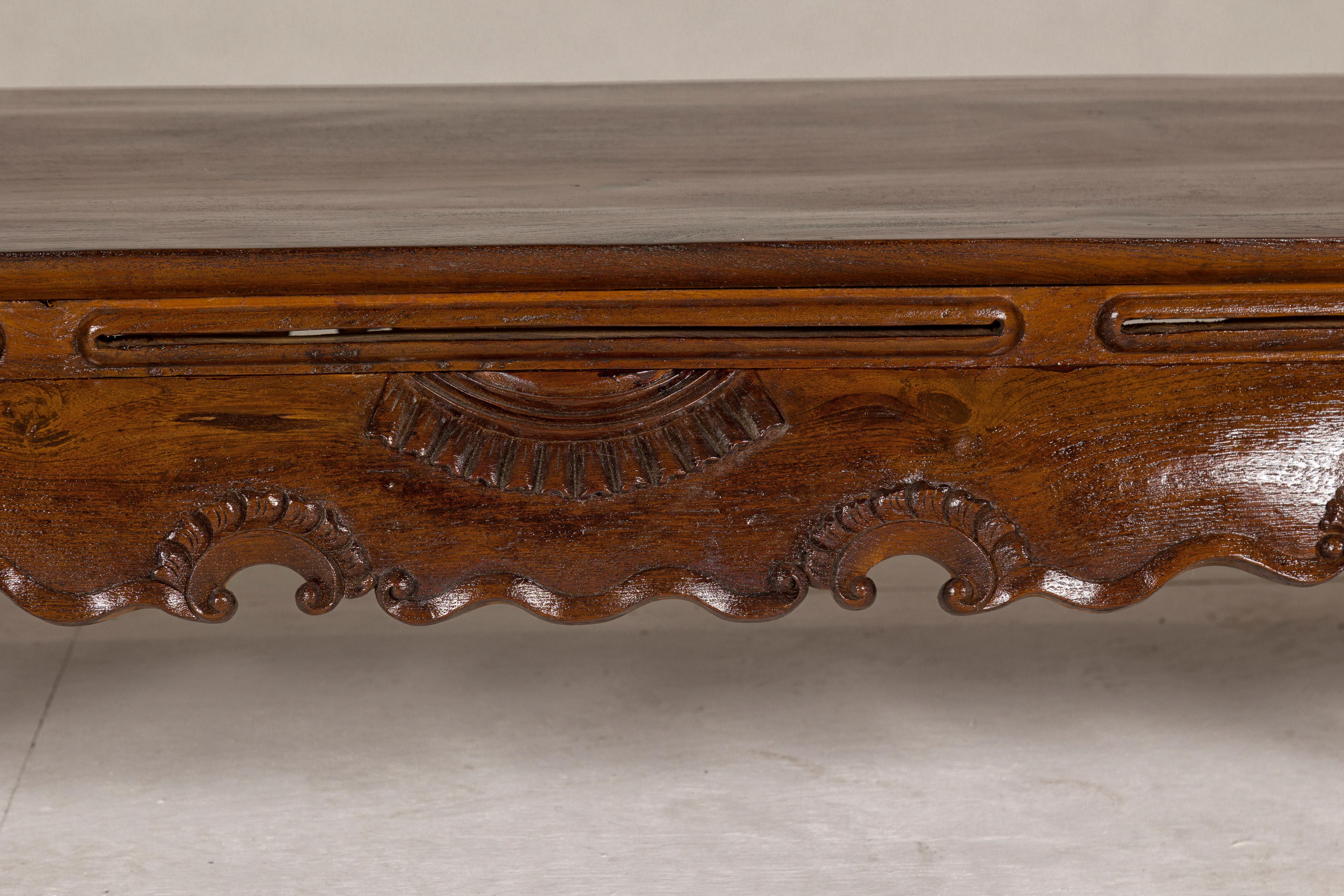 19th Century Lacquered Coffee Table with Hand-Carved Apron and Chow Legs For Sale 3