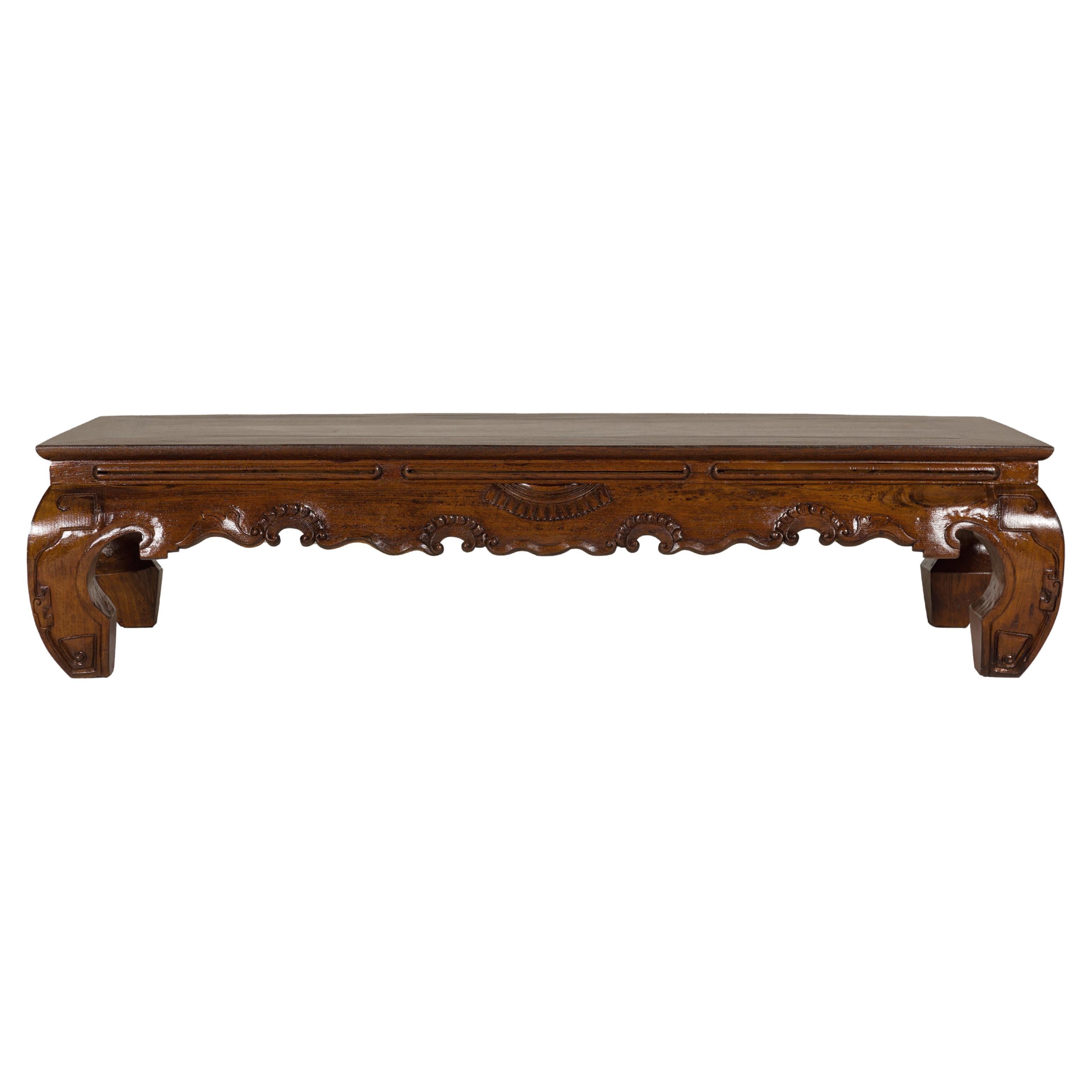 19th Century Lacquered Coffee Table with Hand-Carved Apron and Chow Legs For Sale