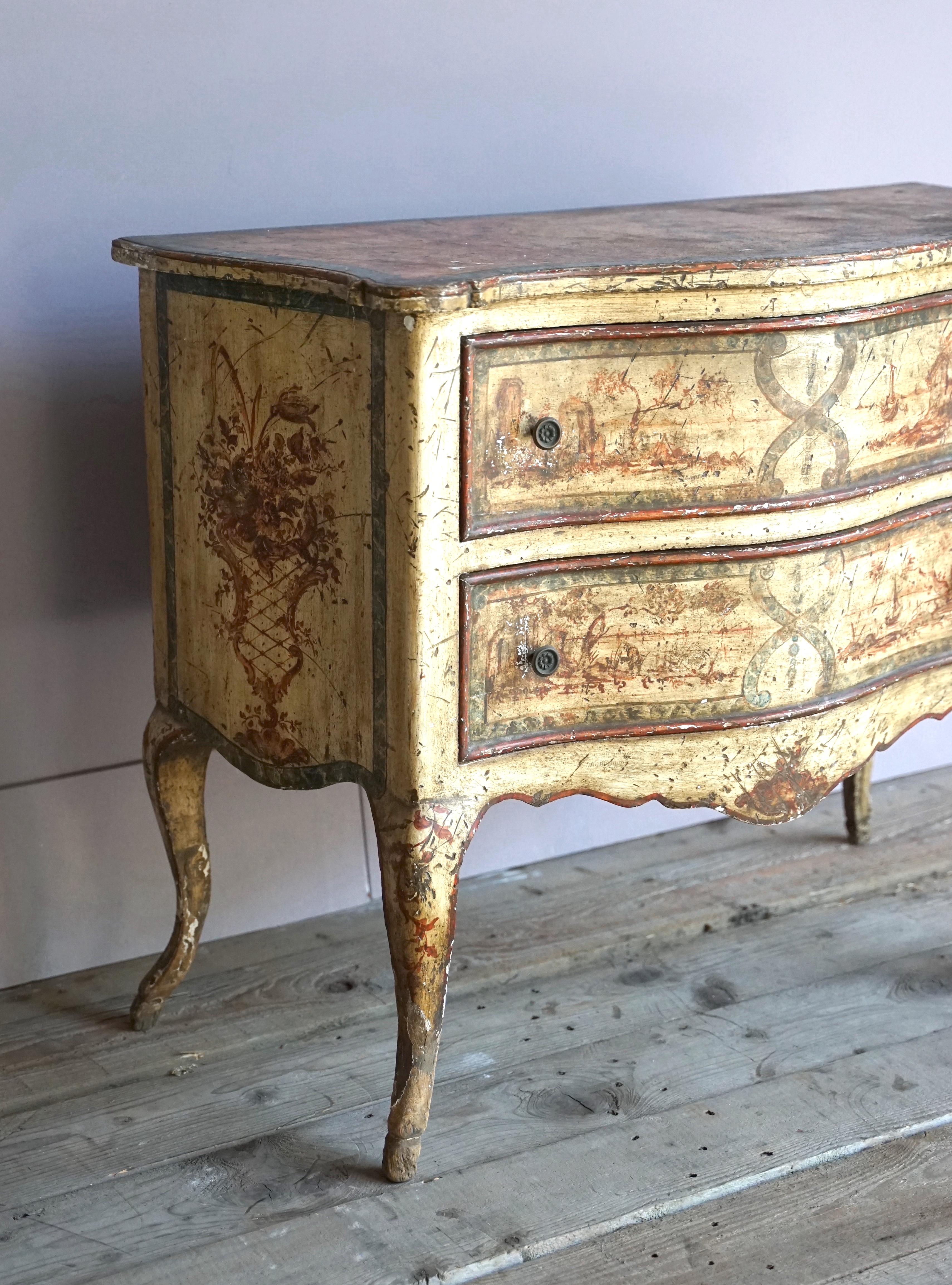 Provenance: Italy - Marche 
Age: 19th century
Dimensions: 95 x 42 x 78h cm
Condition: In good condition, signs of wear dictated by time
Description: This is a two-drawer chest of drawers of fine workmanship, originating in the Marche region and
