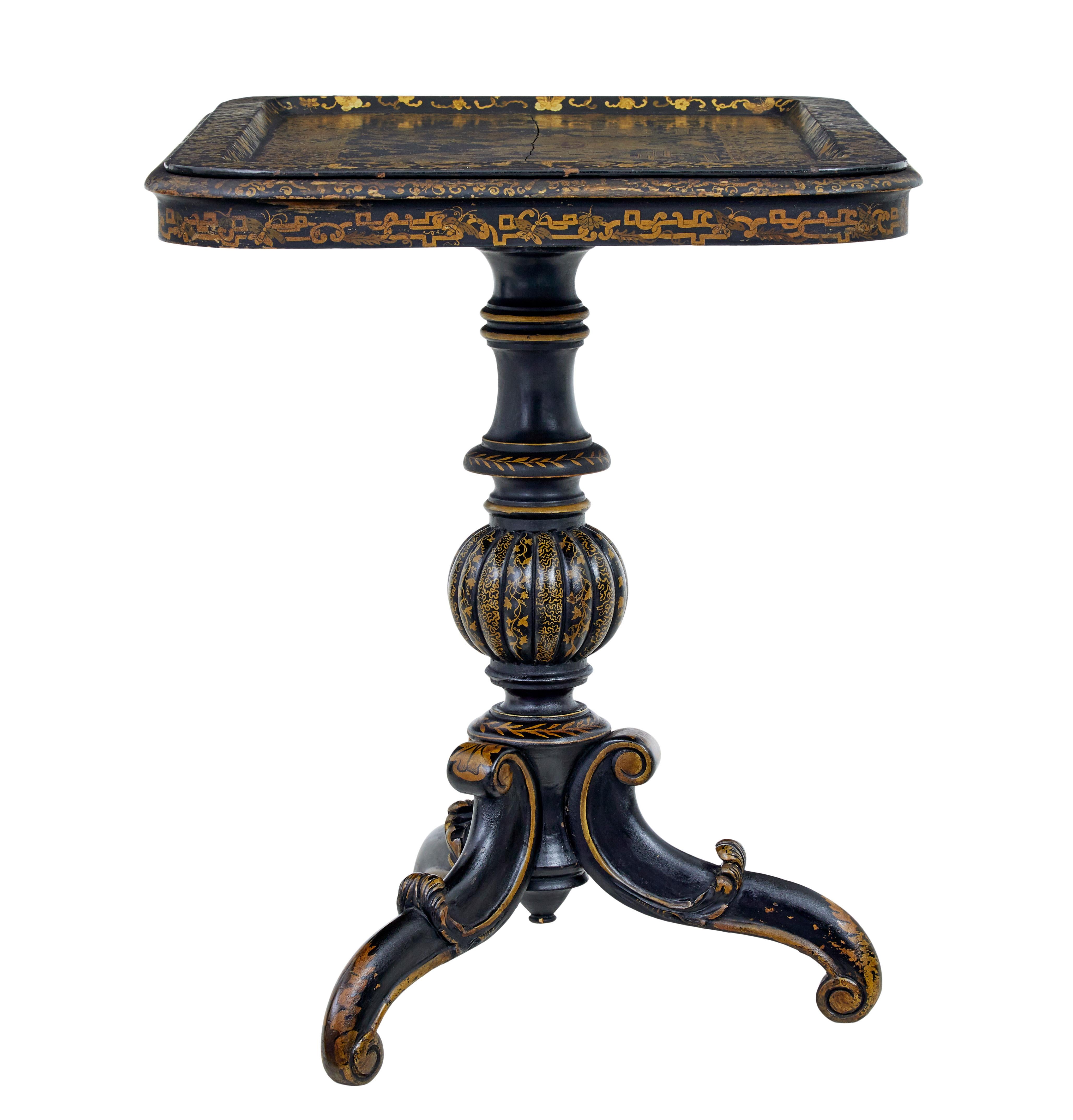 Qing Table à plateau laquée du 19ème siècle peinte à la main en vente