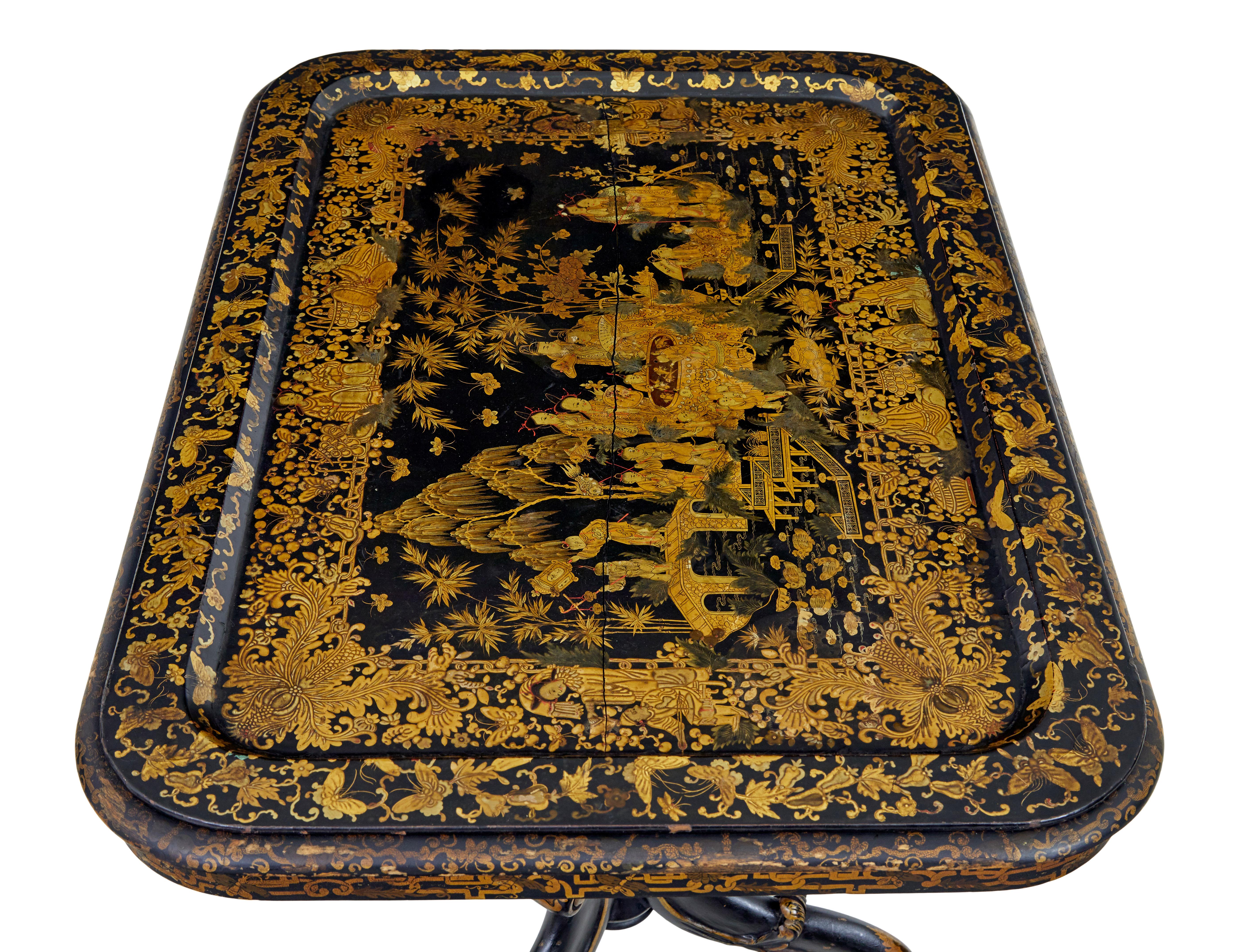 Chinese 19th Century lacquered hand painted tray table For Sale