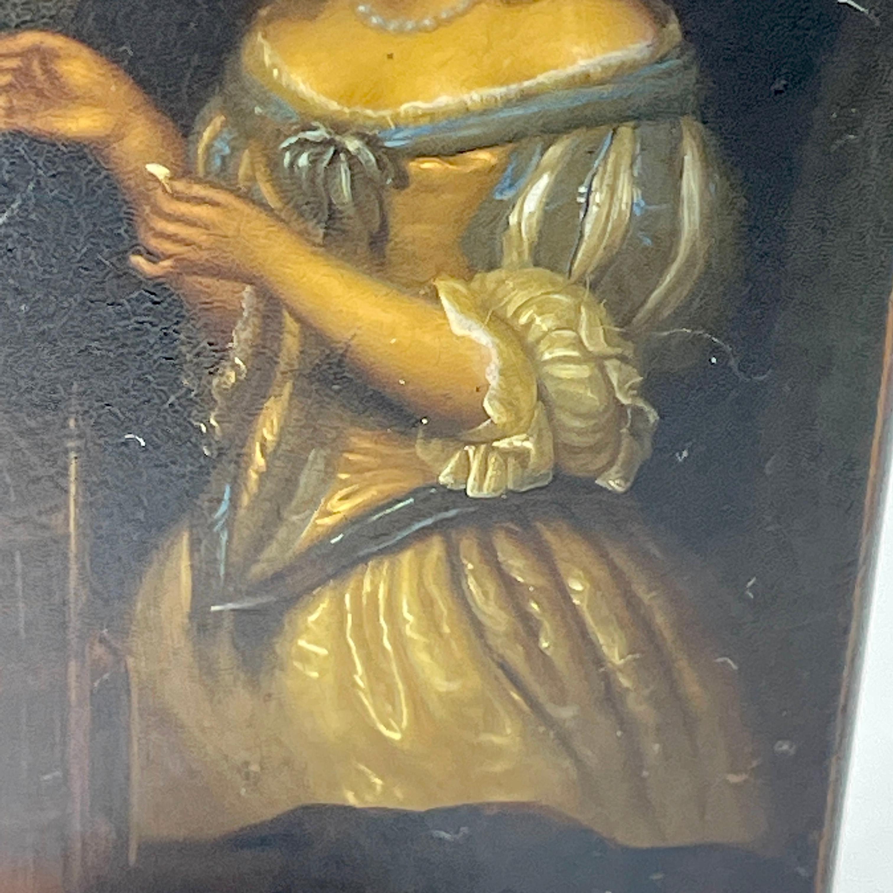 Tabatière en papier mâché laqué du XIXe siècle avec perroquet et dame en vente 3