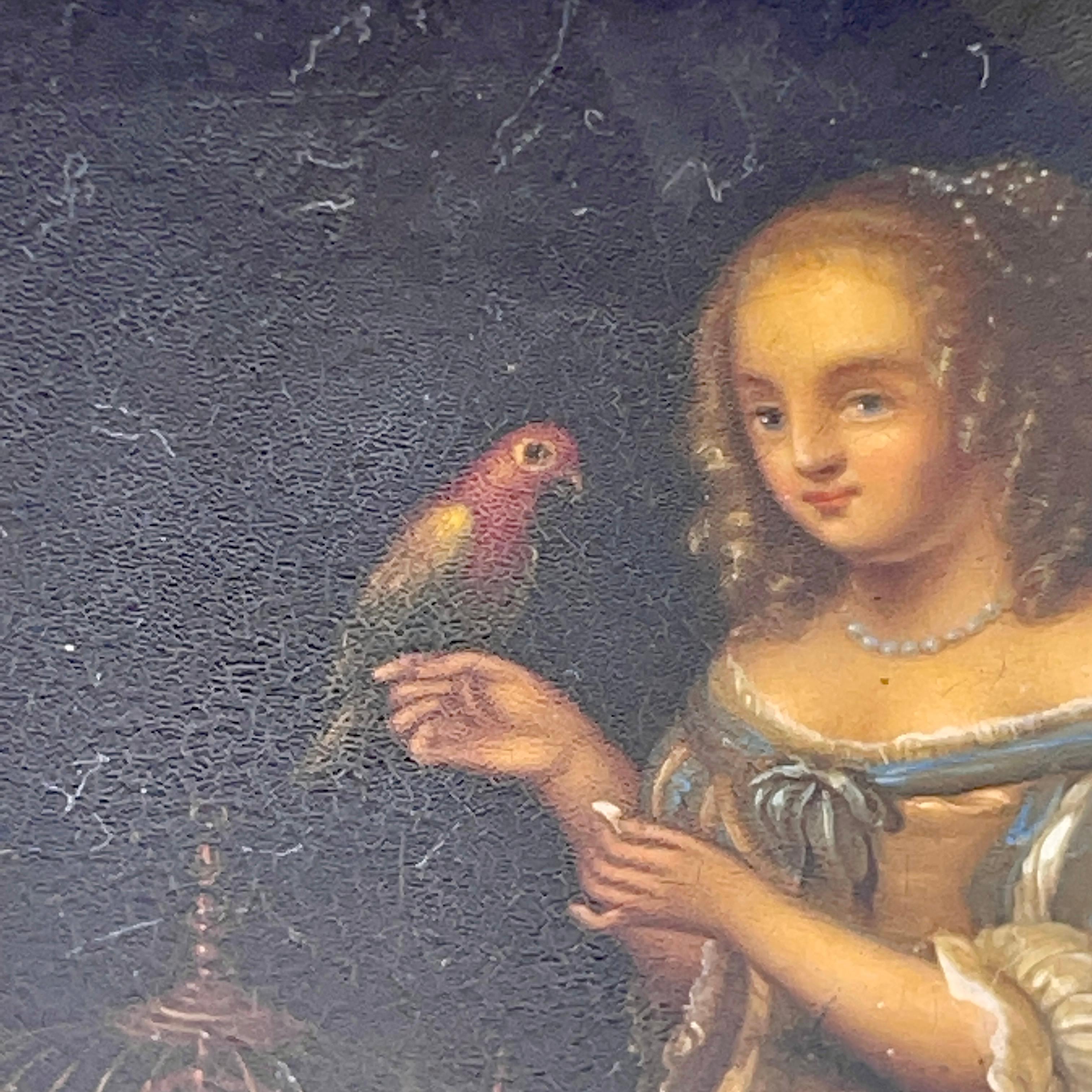 Tabatière en papier mâché laqué du XIXe siècle avec perroquet et dame en vente 10