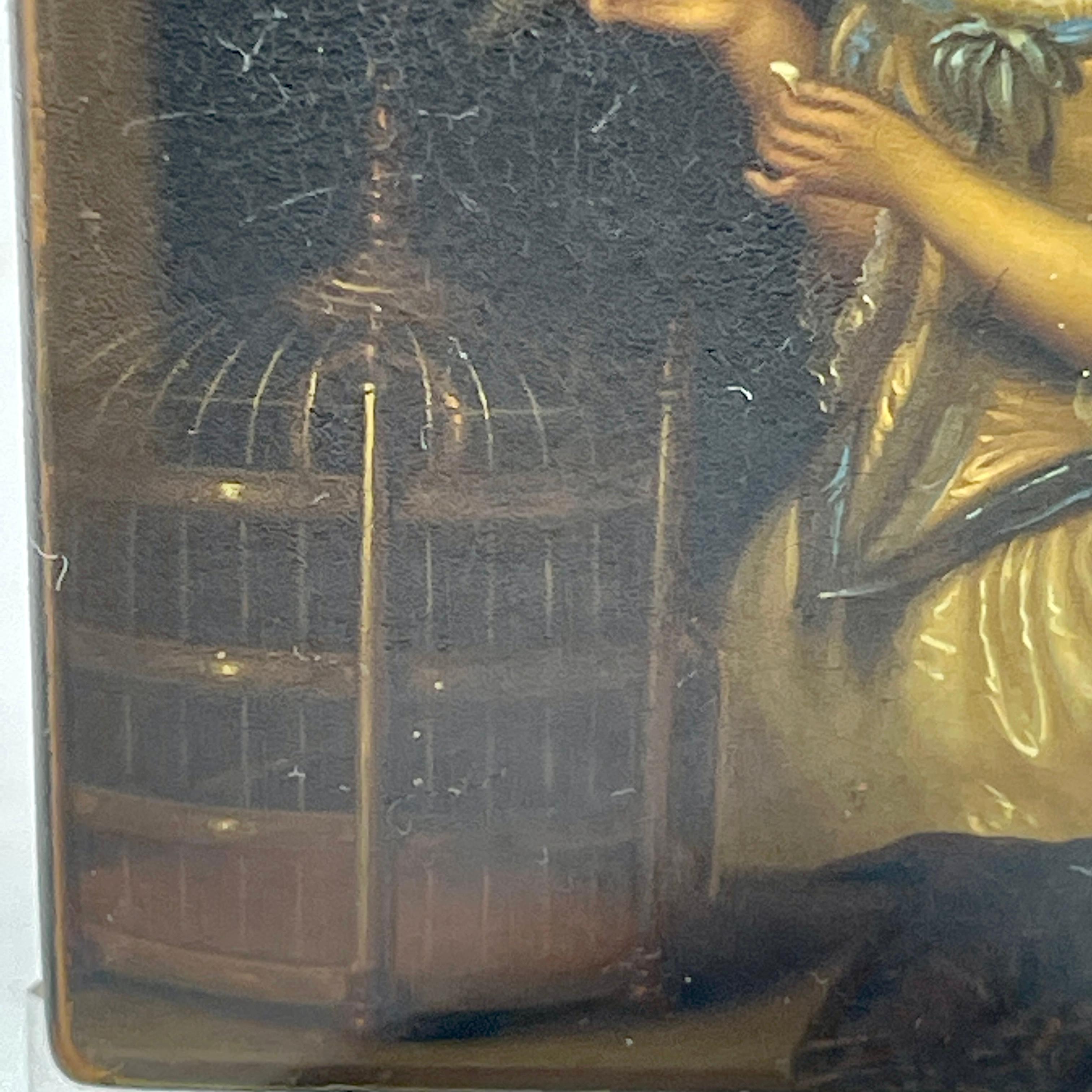Tabatière en papier mâché laqué du XIXe siècle avec perroquet et dame en vente 11