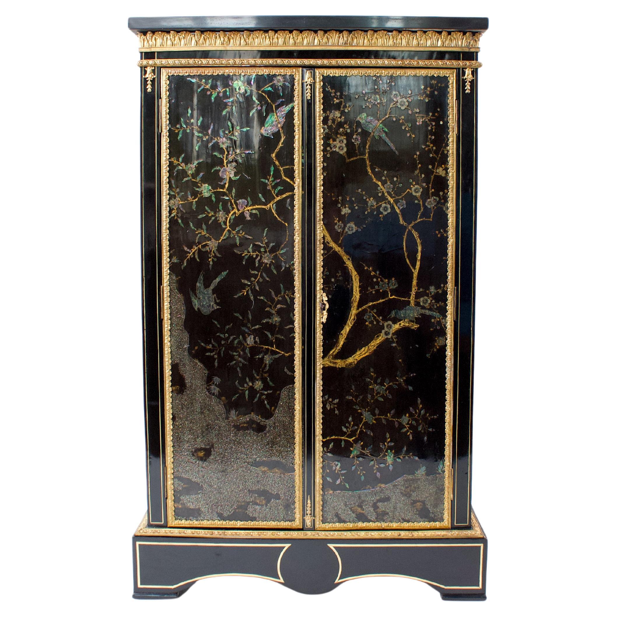 19th Century Lacquered Small Cabinet  For Sale