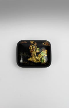 19th Century Lacquered Soap Dish Black Chinese Export Gilded Napoleon III China