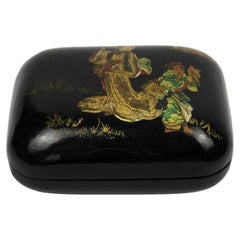 Antique 19th Century Lacquered Soap Dish Black Chinese Export Gilded Napoleon III China