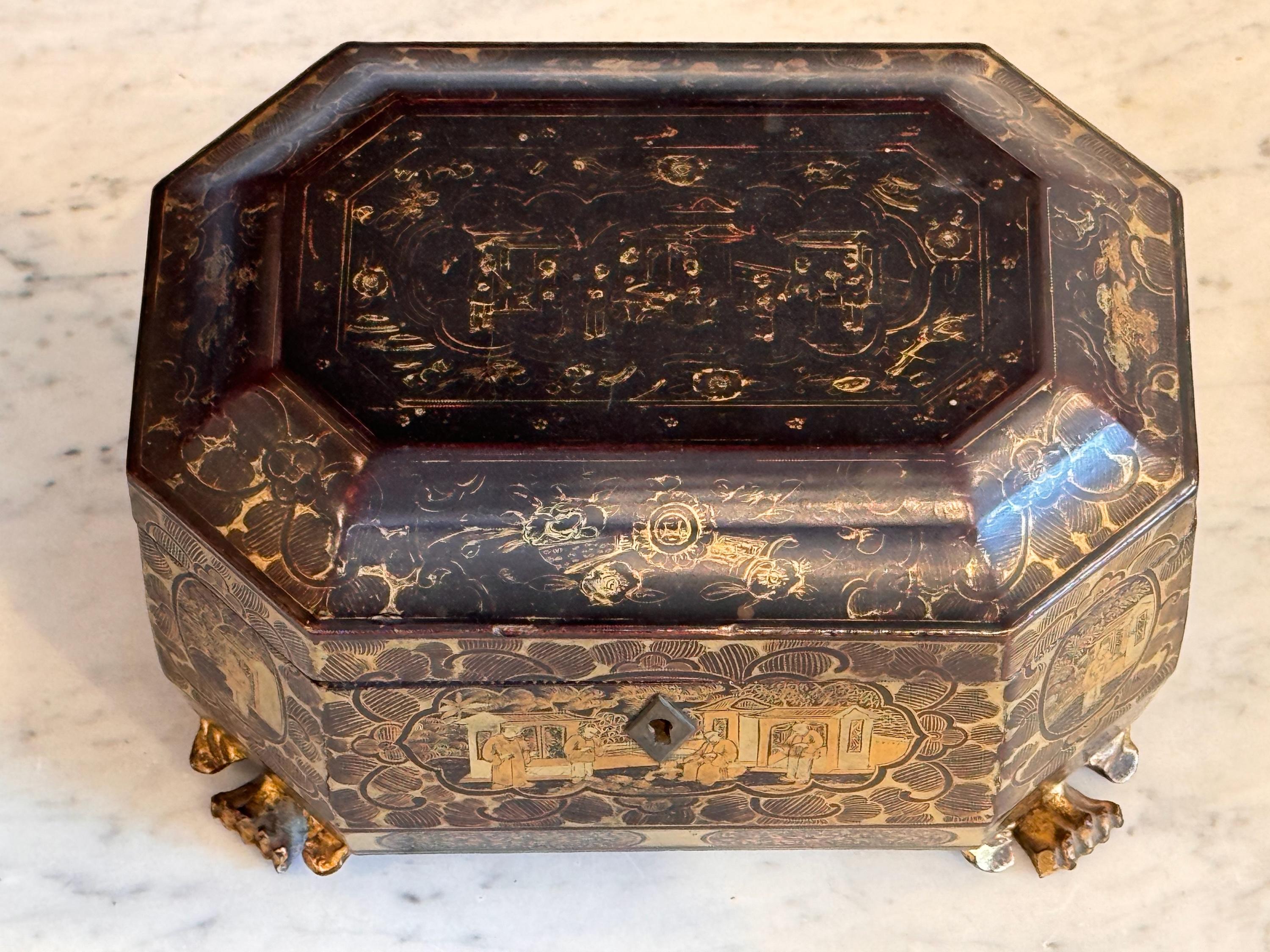 19th Century Lacquered Tea Caddy In Good Condition In Charlottesville, VA