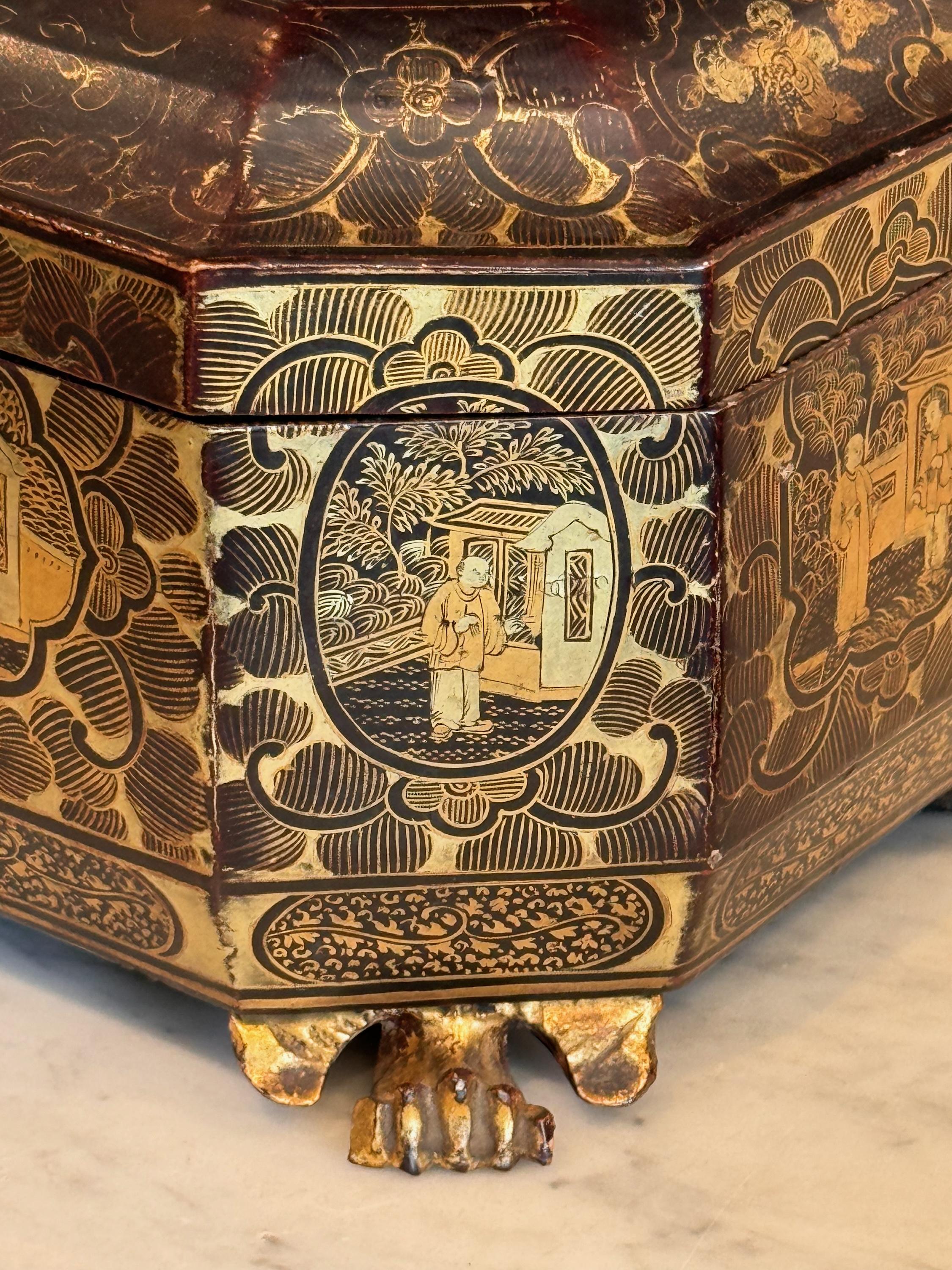 Wood 19th Century Lacquered Tea Caddy