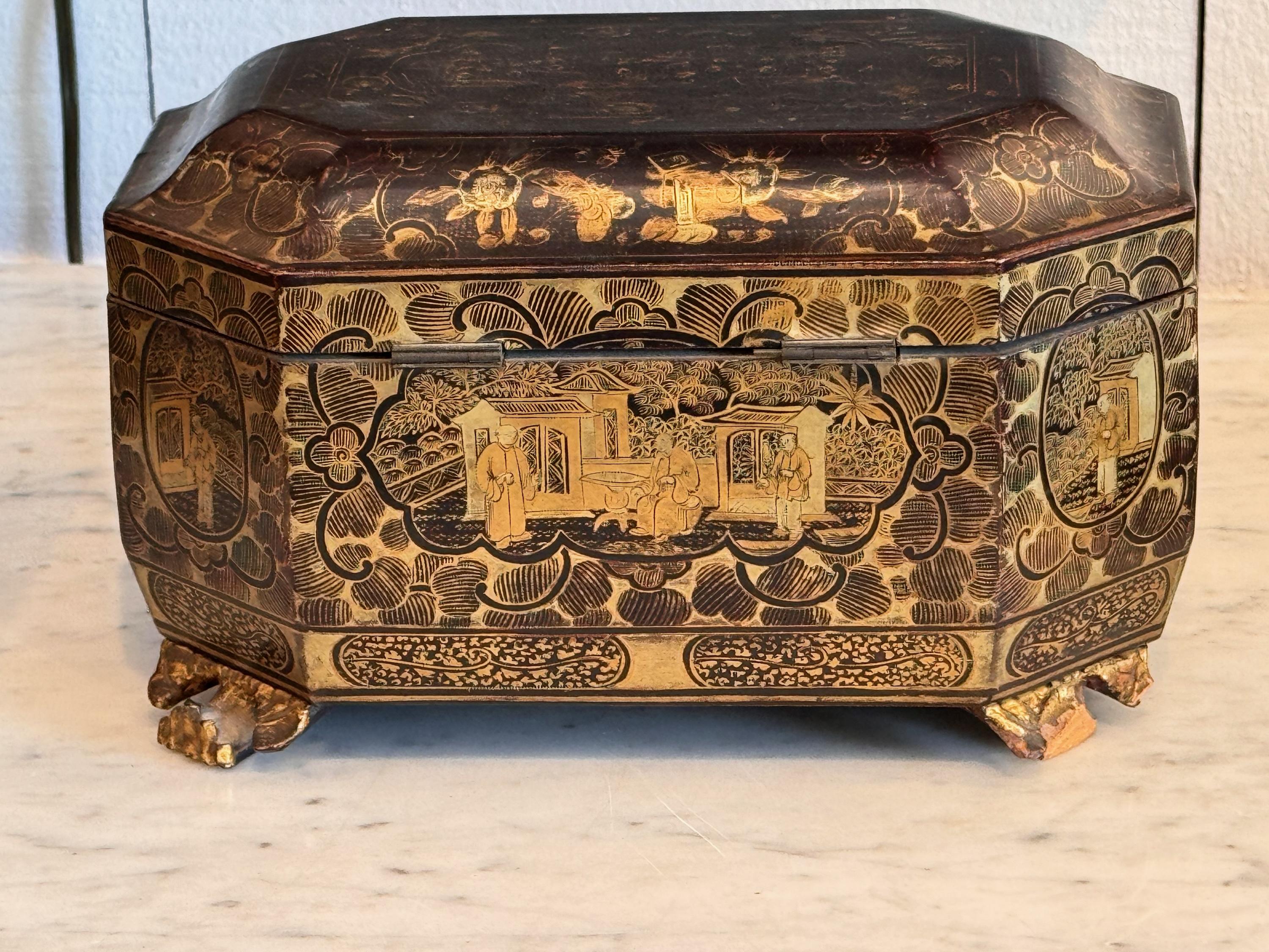 19th Century Lacquered Tea Caddy 5