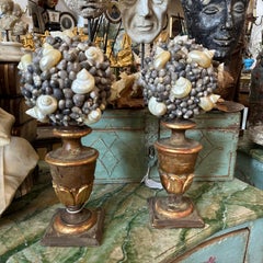 19th Century Lacquered Wood Sicilian Palm Holder With Shell Composition