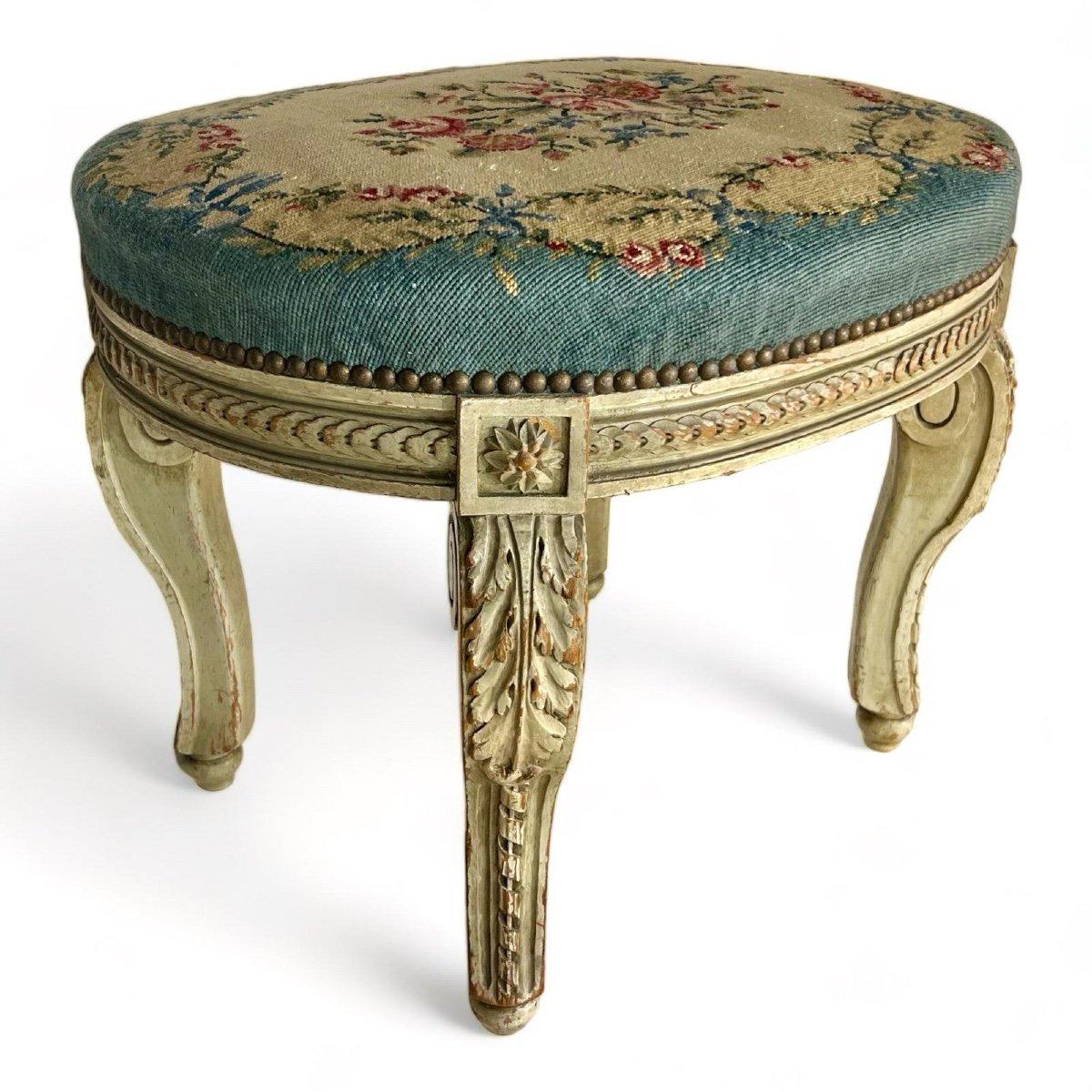 19th Century Lacquered Wooden Stool in Louis XV Transition Style  In Good Condition For Sale In NICE, FR