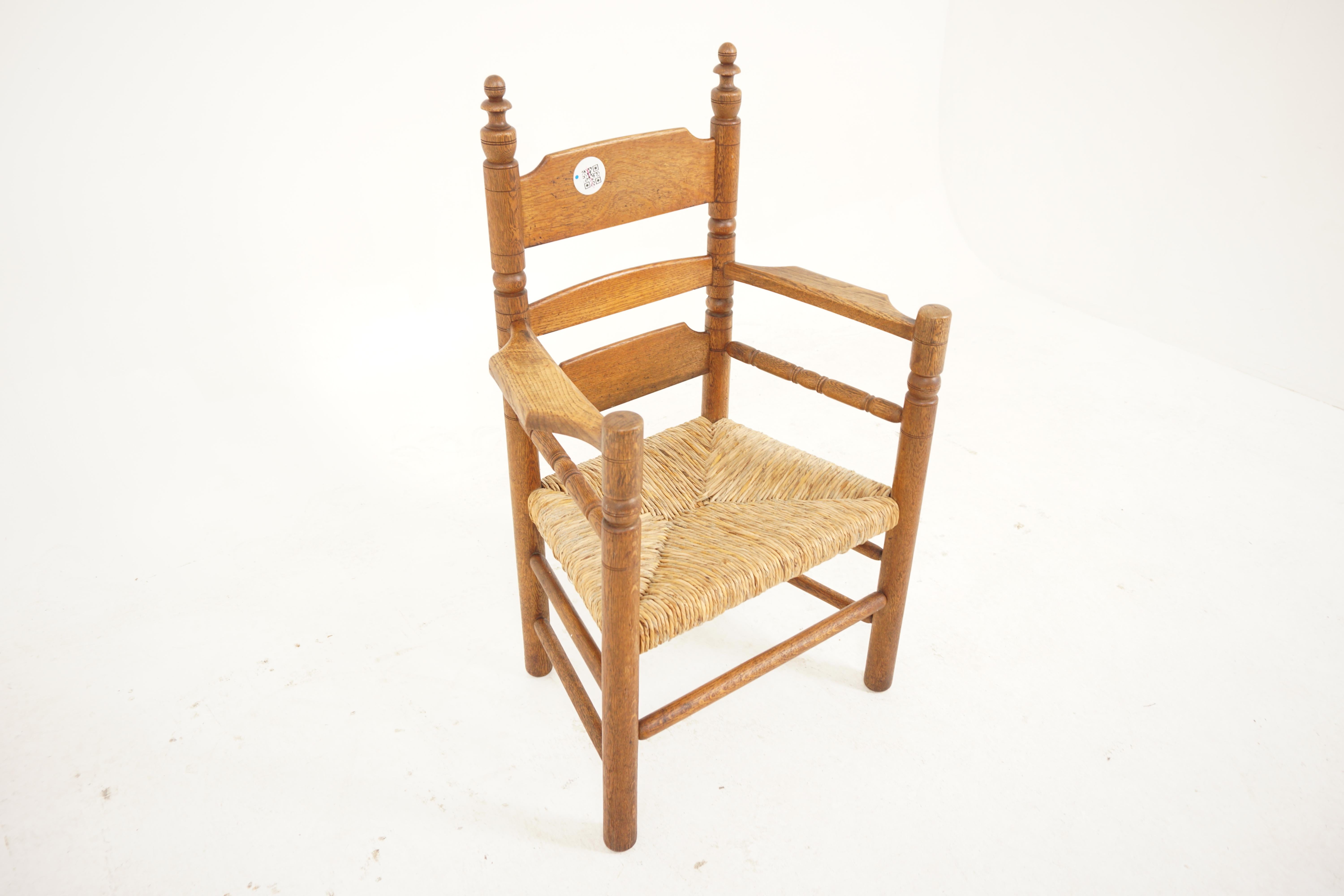 Scottish 19th Century, Ladder Back Rush Seat Arm Seat Arm Chair, Scotland 1910, H091 For Sale