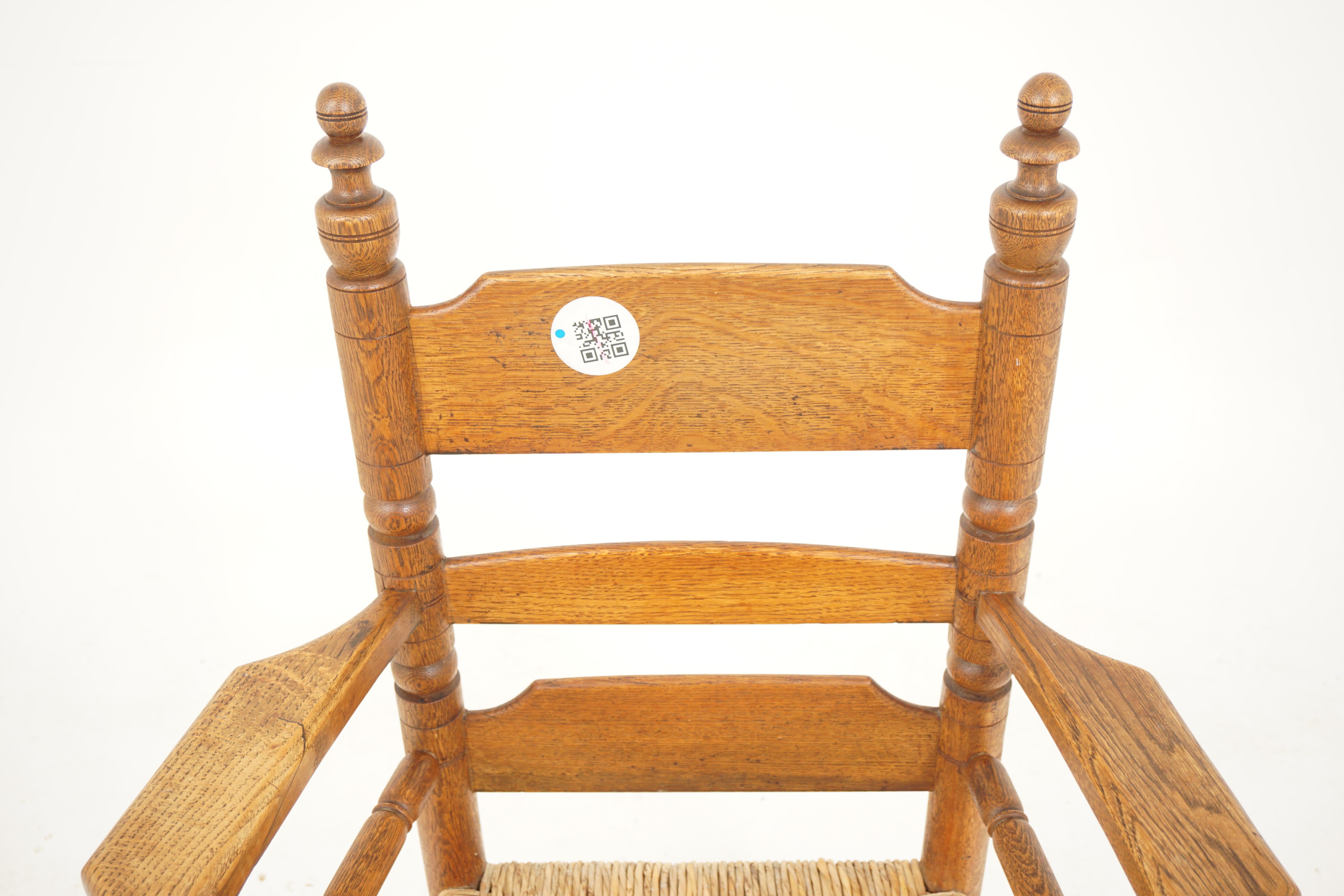 19th Century, Ladder Back Rush Seat Arm Seat Arm Chair, Scotland 1910, H091 In Good Condition For Sale In Vancouver, BC