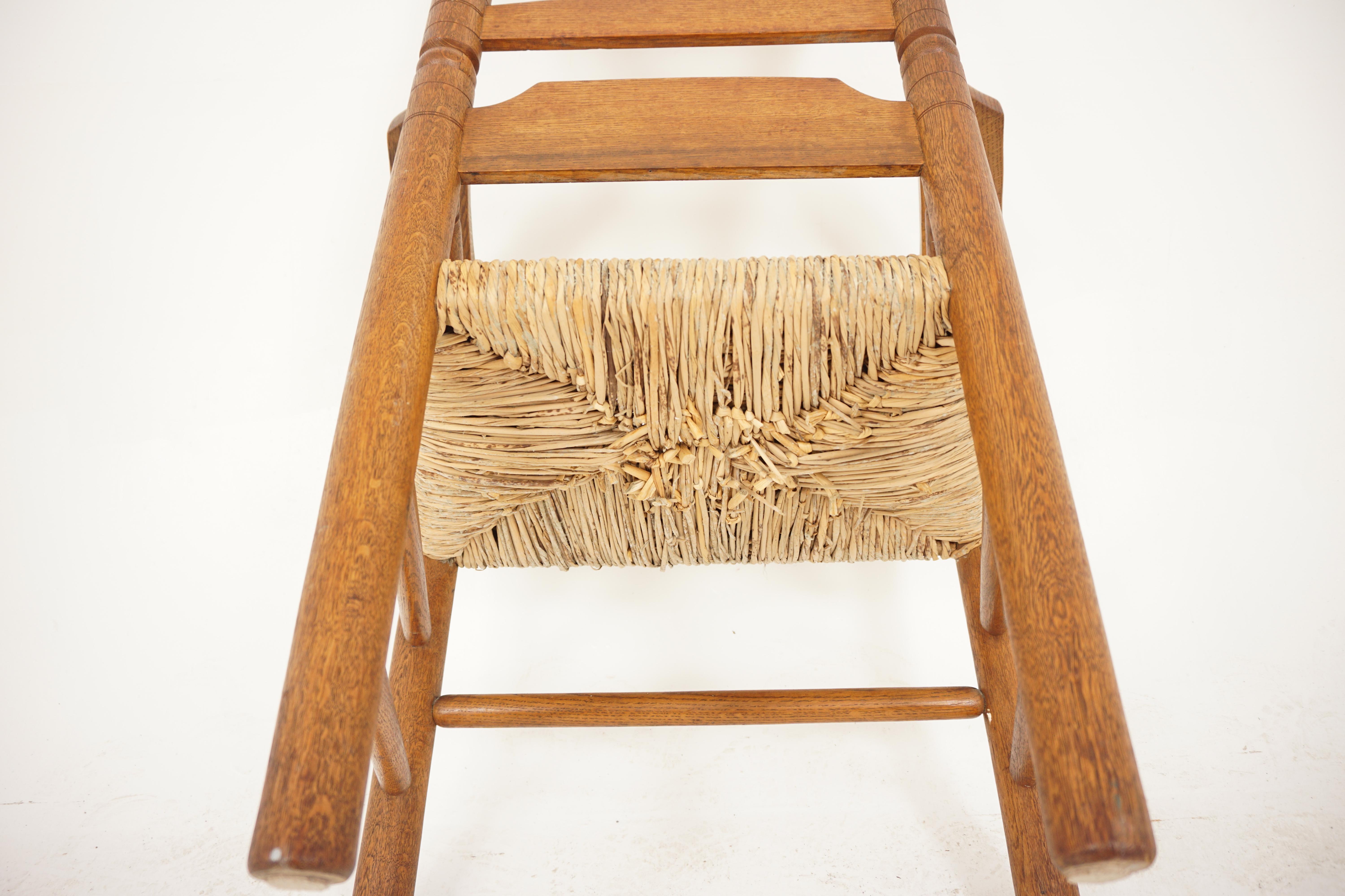 19th Century, Ladder Back Rush Seat Arm Seat Arm Chair, Scotland 1910, H091 For Sale 2