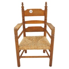 19th Century, Ladder Back Rush Seat Arm Seat Arm Chair, Scotland 1910, H091