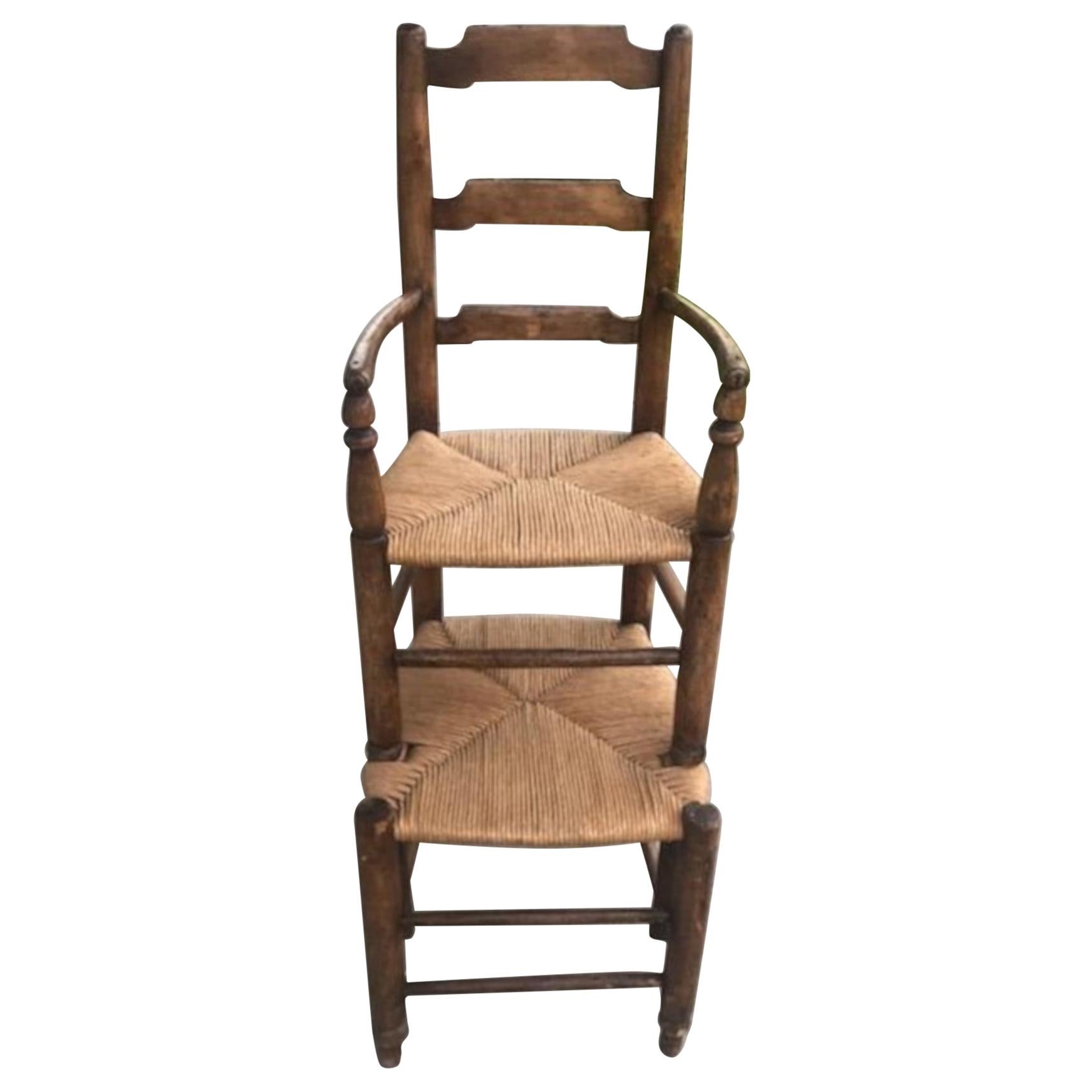 19th Century Ladder Back Tall Chair with Rush Seats