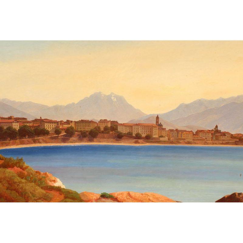 Allemand Peinture à l'huile sur toile du 19ème siècle représentant un paysage de lac par Jonas en vente