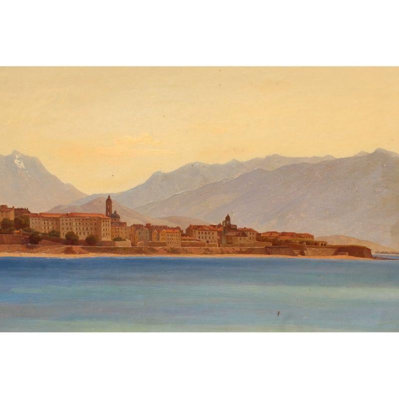 Huilé Peinture à l'huile sur toile du 19ème siècle représentant un paysage de lac par Jonas en vente