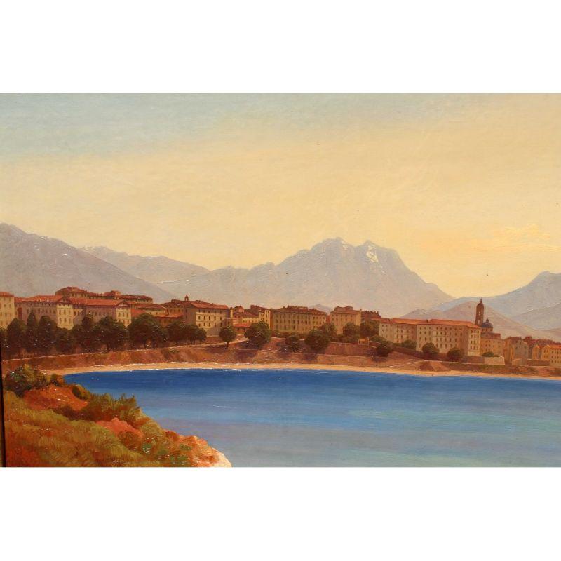 19th Century Lake Landscape Painting Oil on Canvas by Jonas In Excellent Condition For Sale In Milan, IT