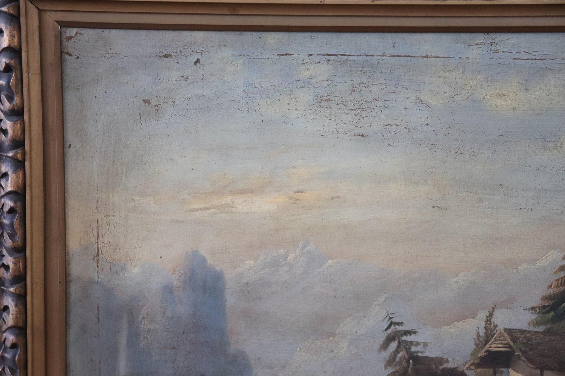 Oiled 19th Century Lake Landscape with Golden Frame For Sale