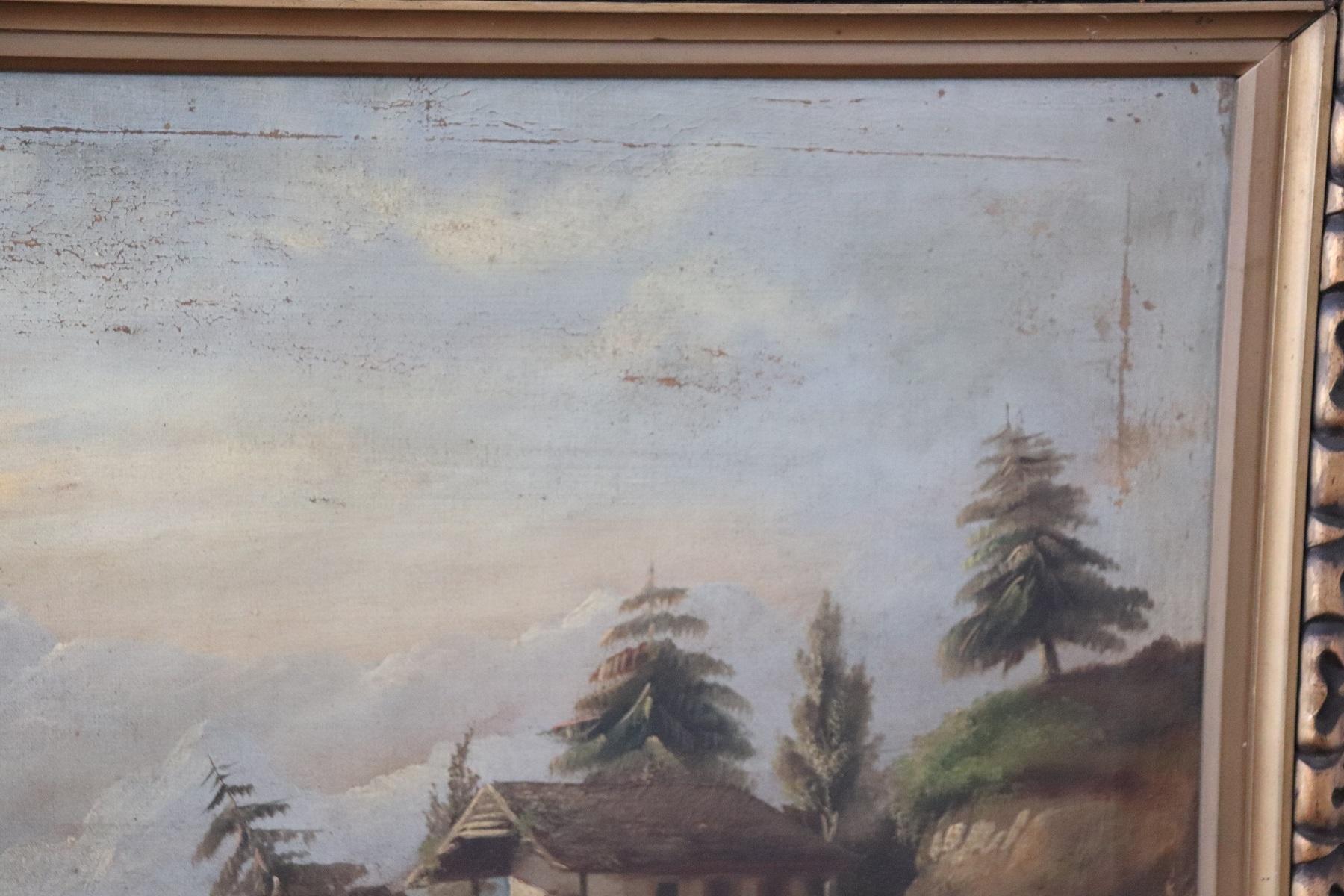 19th Century Lake Landscape with Golden Frame In Fair Condition For Sale In Casale Monferrato, IT