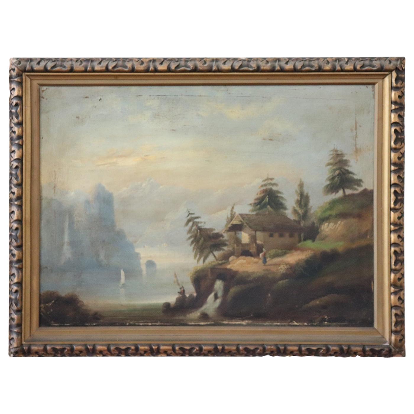 19th Century Lake Landscape with Golden Frame