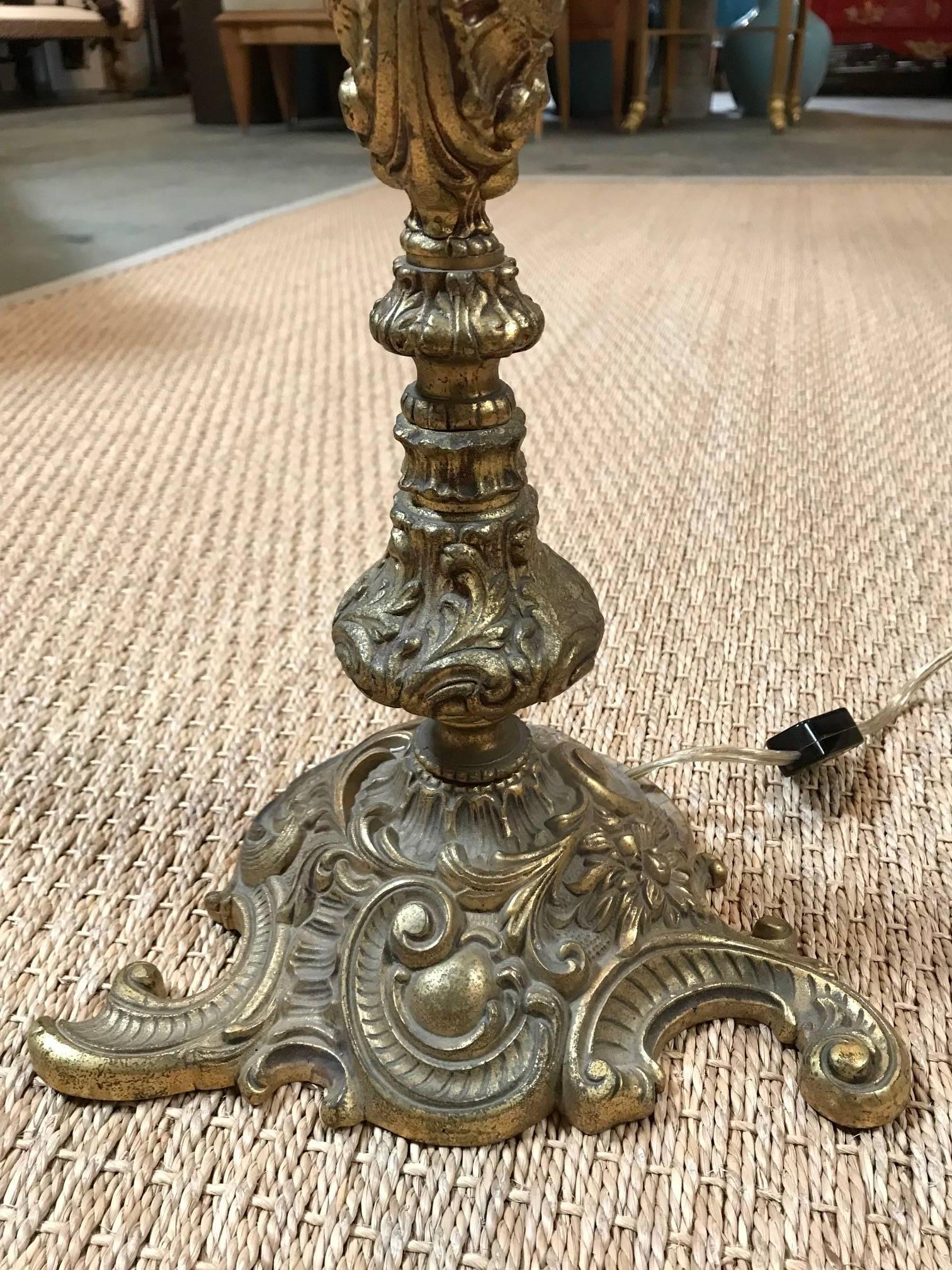 19th Century Lamp with Fortuny Shade In Excellent Condition For Sale In Dallas, TX