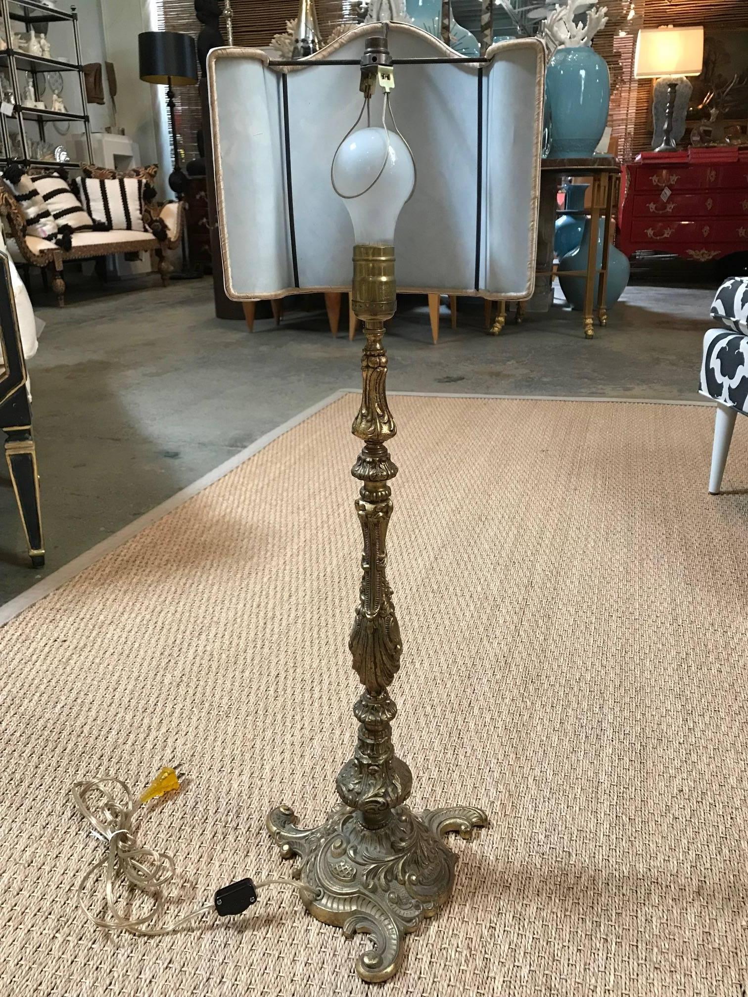 20th Century 19th Century Lamp with Fortuny Shade For Sale