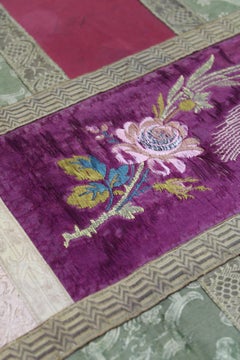 19th Century Lampas table runner tapestry woven Color Lyon silk patchwork France