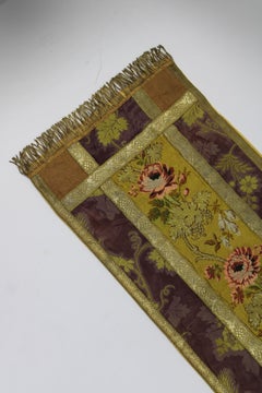 19th Century Lampas tapestry table runner woven Gold Lyon silk patchwork France