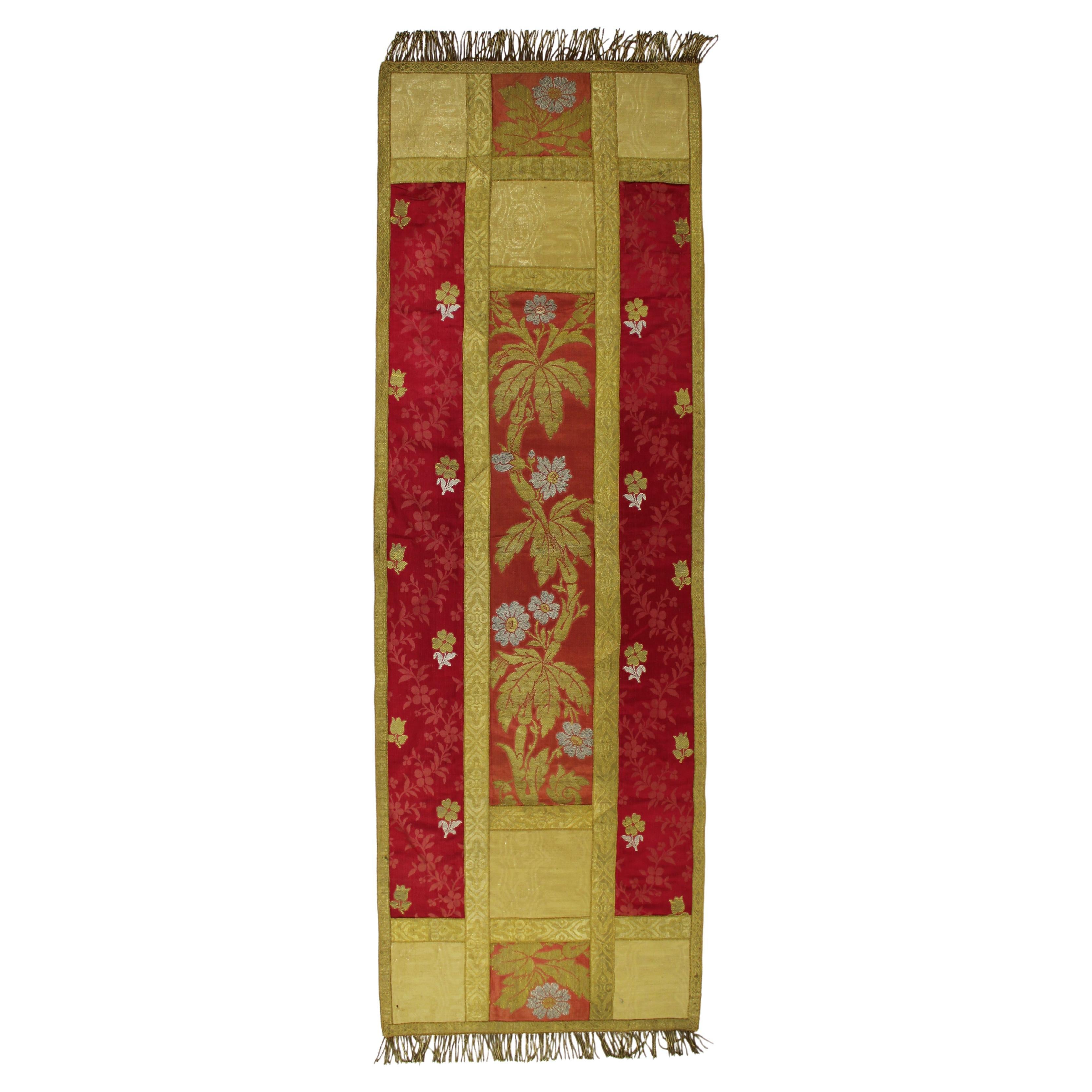 Lampas-Wandteppich, Tischläufer, gewebt, Gold, Lyon, Seide, Patchwork, Frankreich, 19. Jahrhundert im Angebot