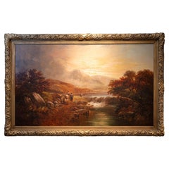 Antique 19th Century Landscape Painting By English Artist John Joseph Barker  (1824-1904