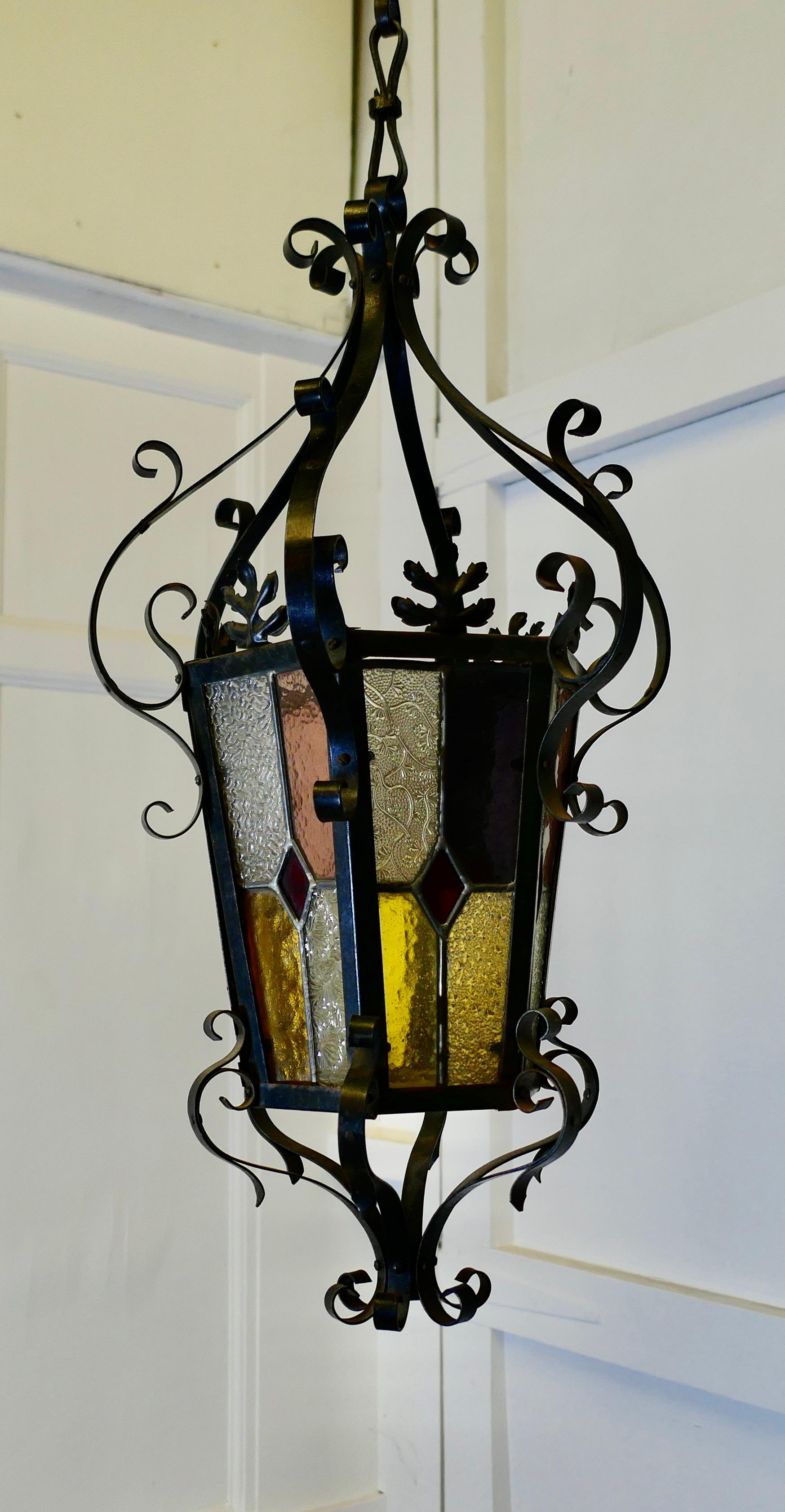 19th Century Lantern, Stained Glass Arts & Crafts Lamp Shade


This impressive piece is made in coloured Leaded Stained Glass and Wrought Iron, the shade can be fitted over your existing ceiling light fitting
A really lovely piece, this is an