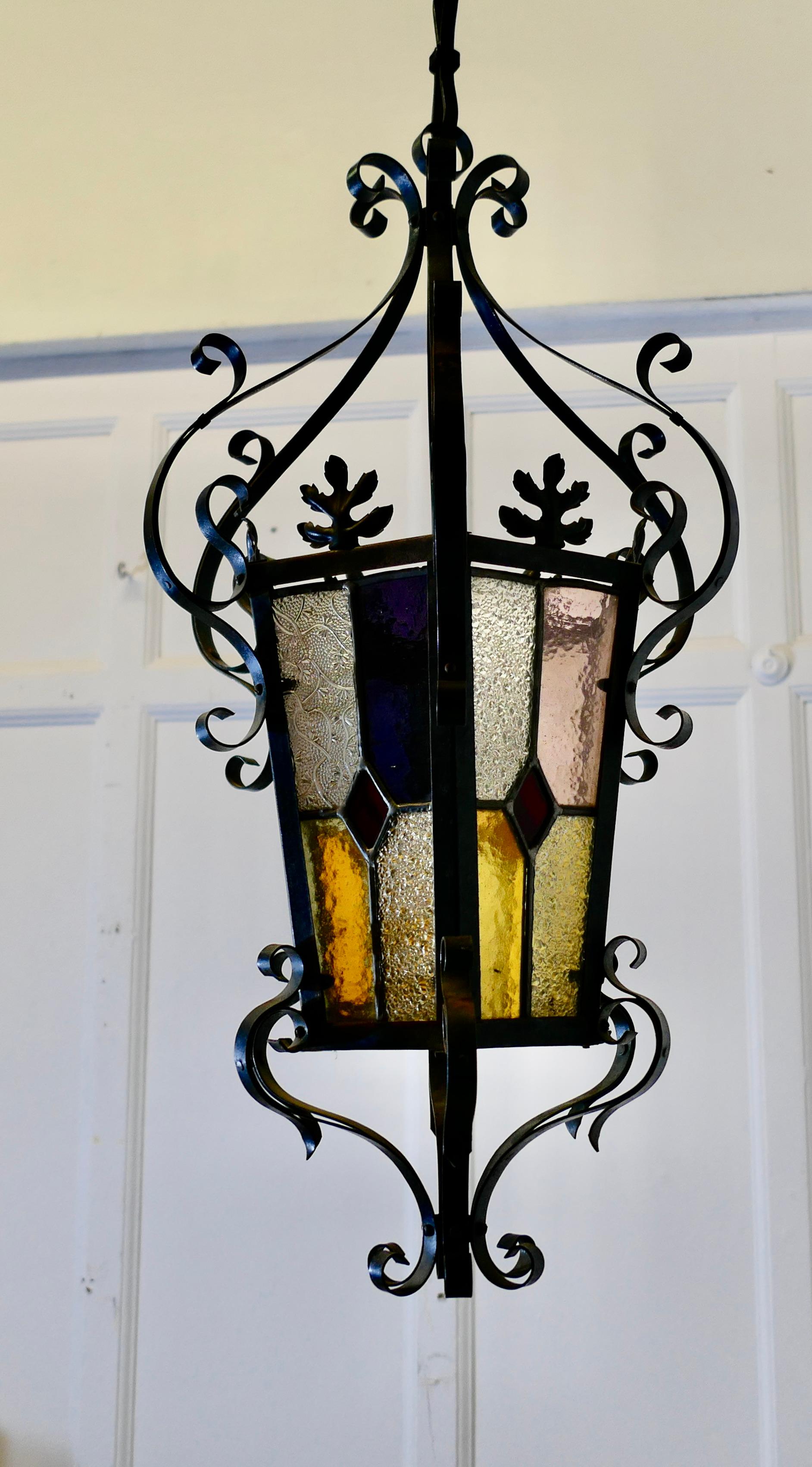 Late 19th Century 19th Century Lantern, Stained Glass Arts & Crafts Lamp Shade