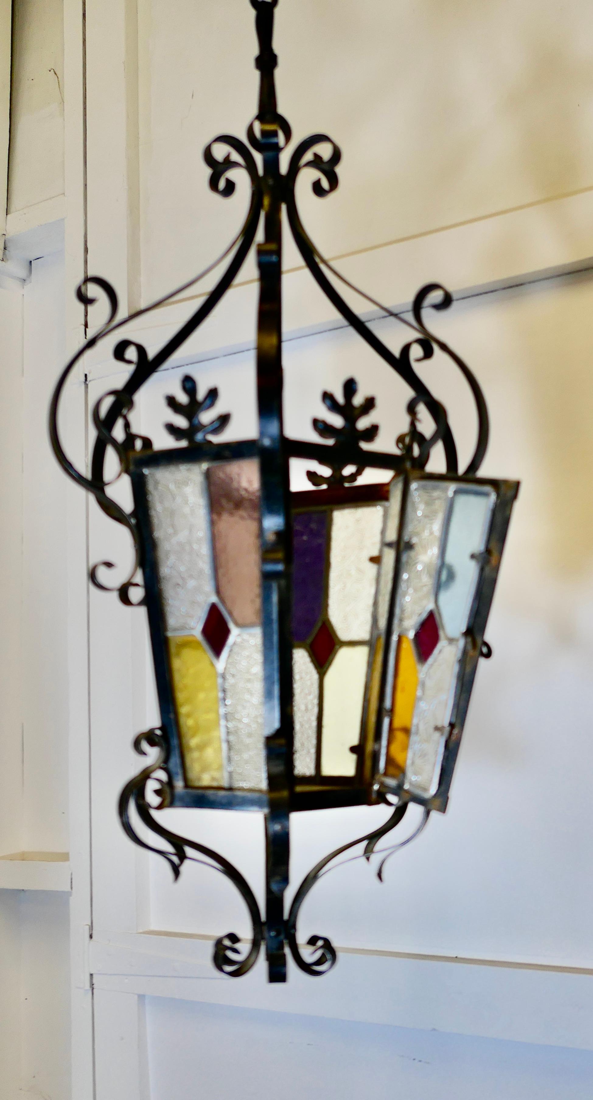 19th Century Lantern, Stained Glass Arts & Crafts Lamp Shade 1