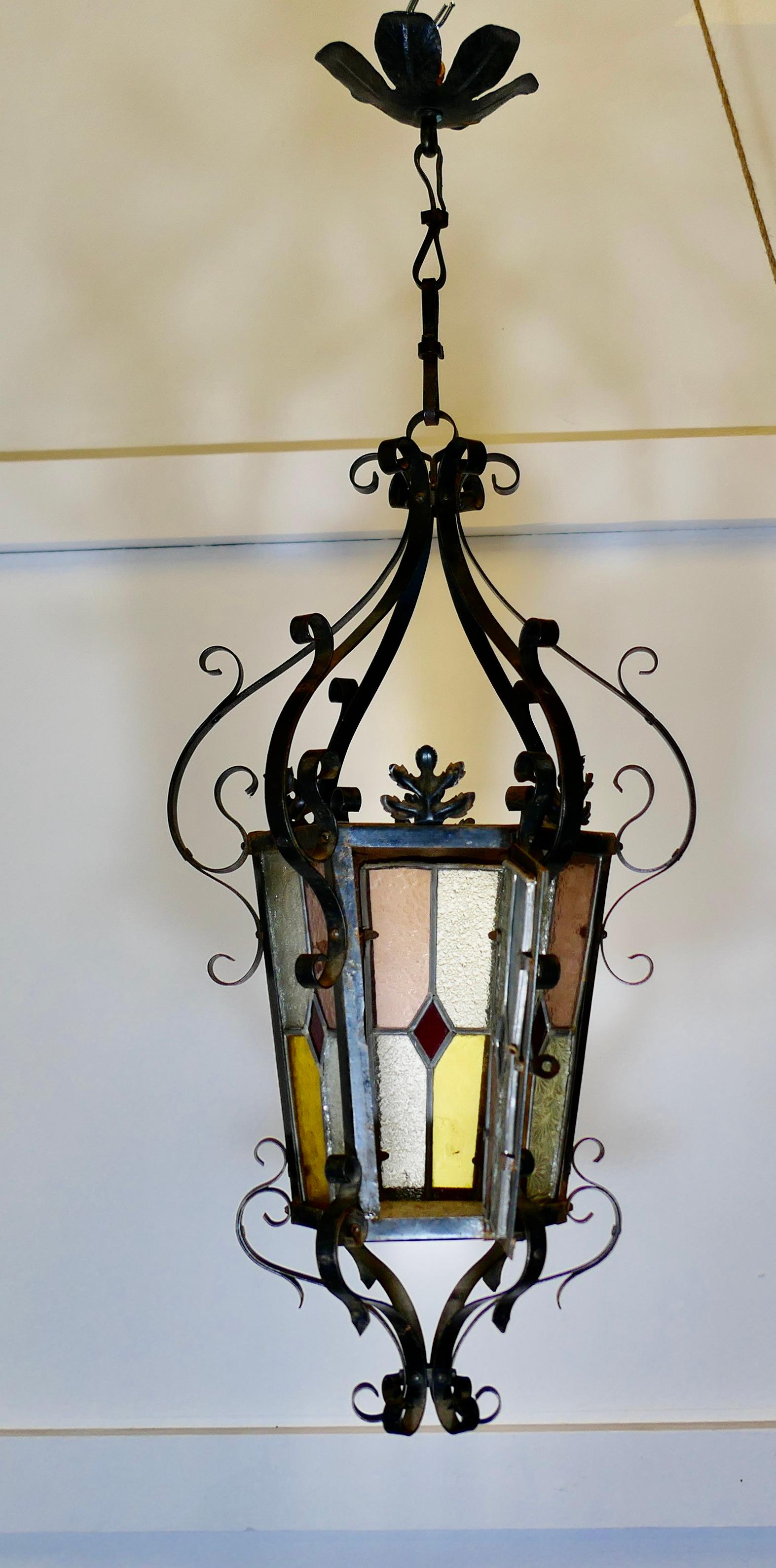 19th Century Lantern, Stained Glass Arts & Crafts Lamp Shade 2