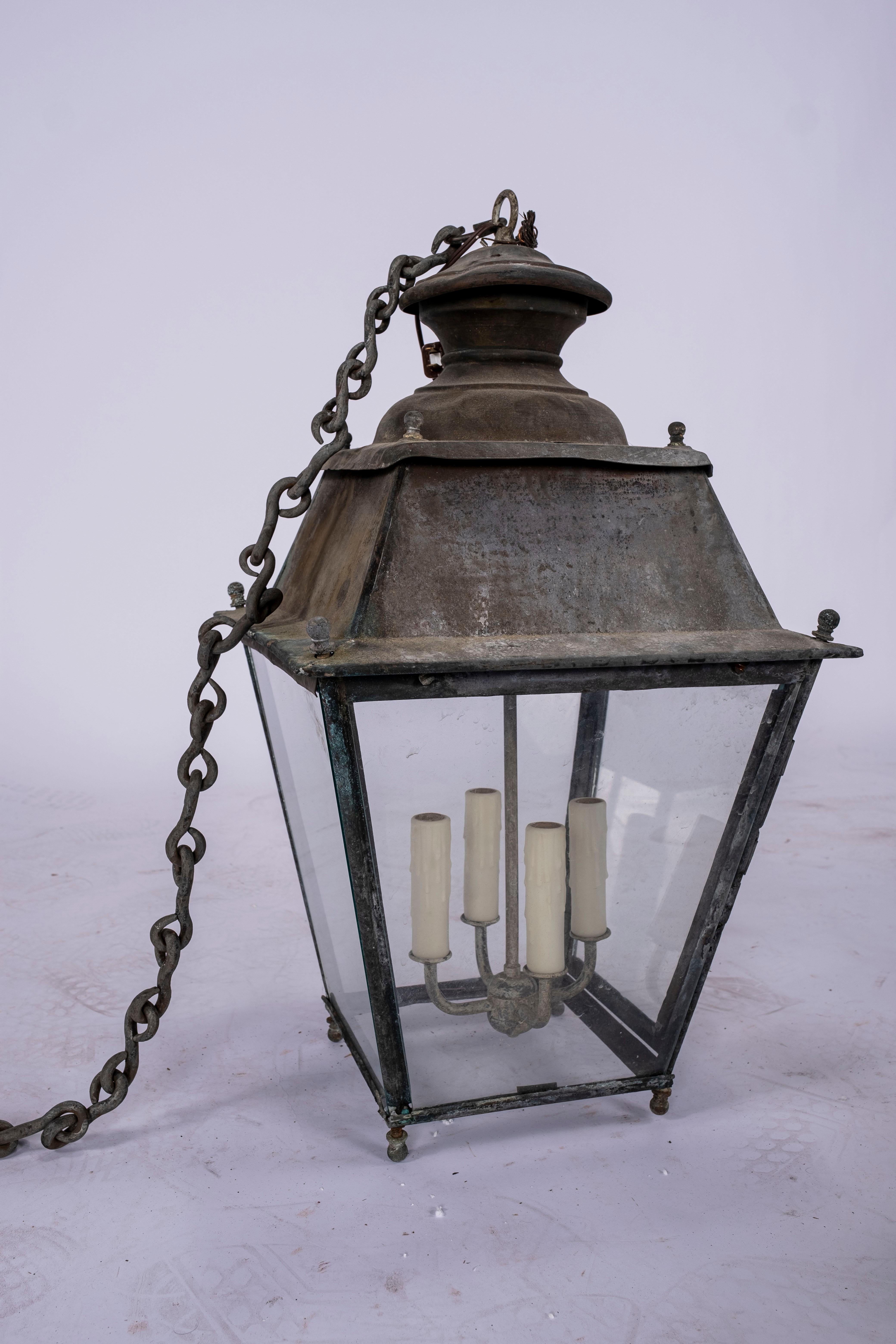 19th century French lantern (Recently wired/ready to hang). Chain is 43