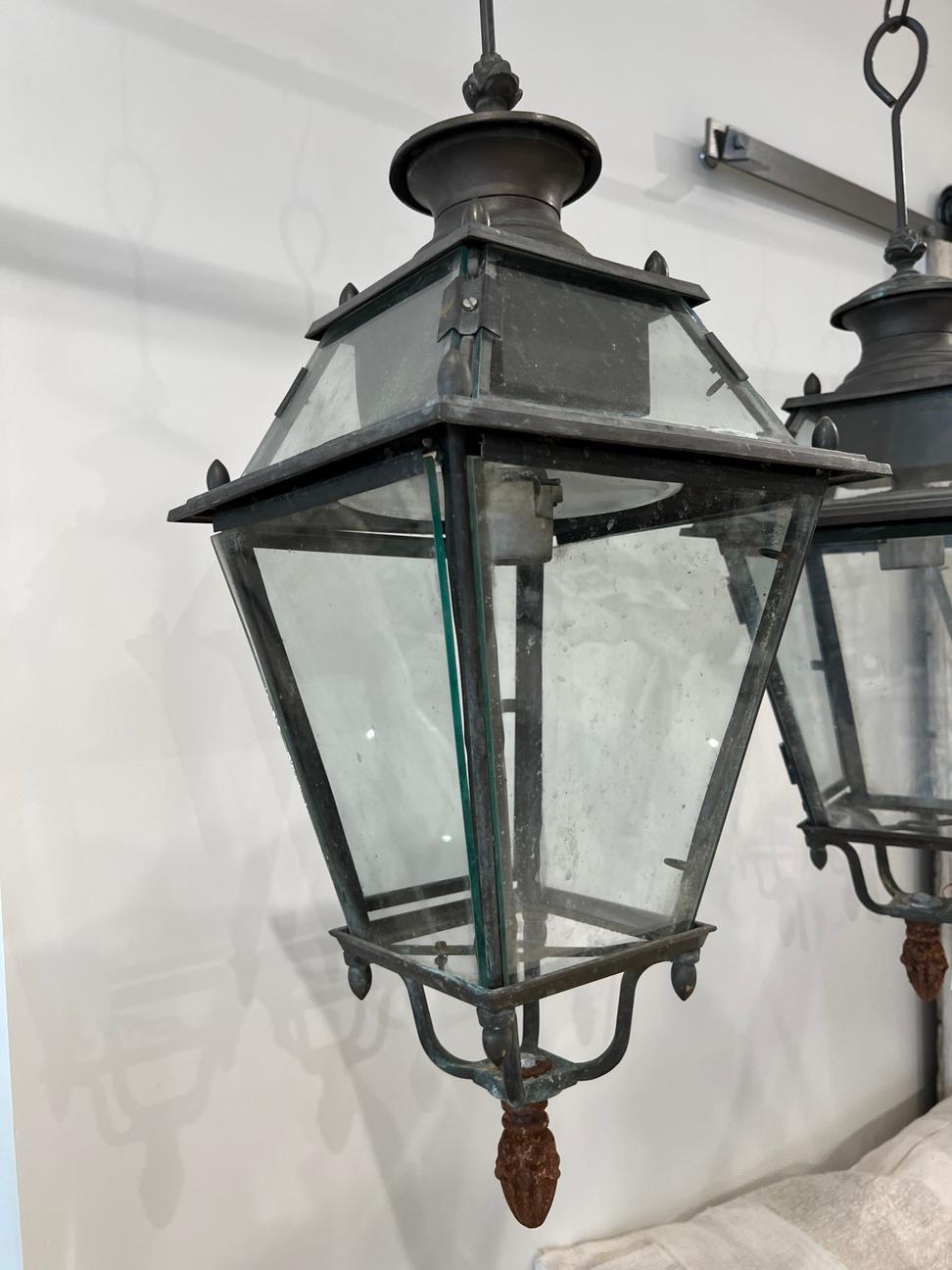Italian 19th Century Lantern with Glass from Genoa by Tagliafico