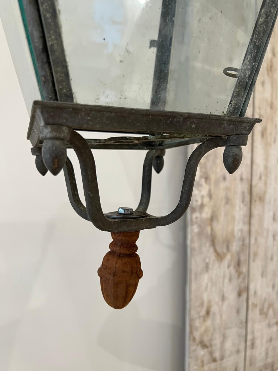 Bronze 19th Century Lantern with Glass from Genoa by Tagliafico