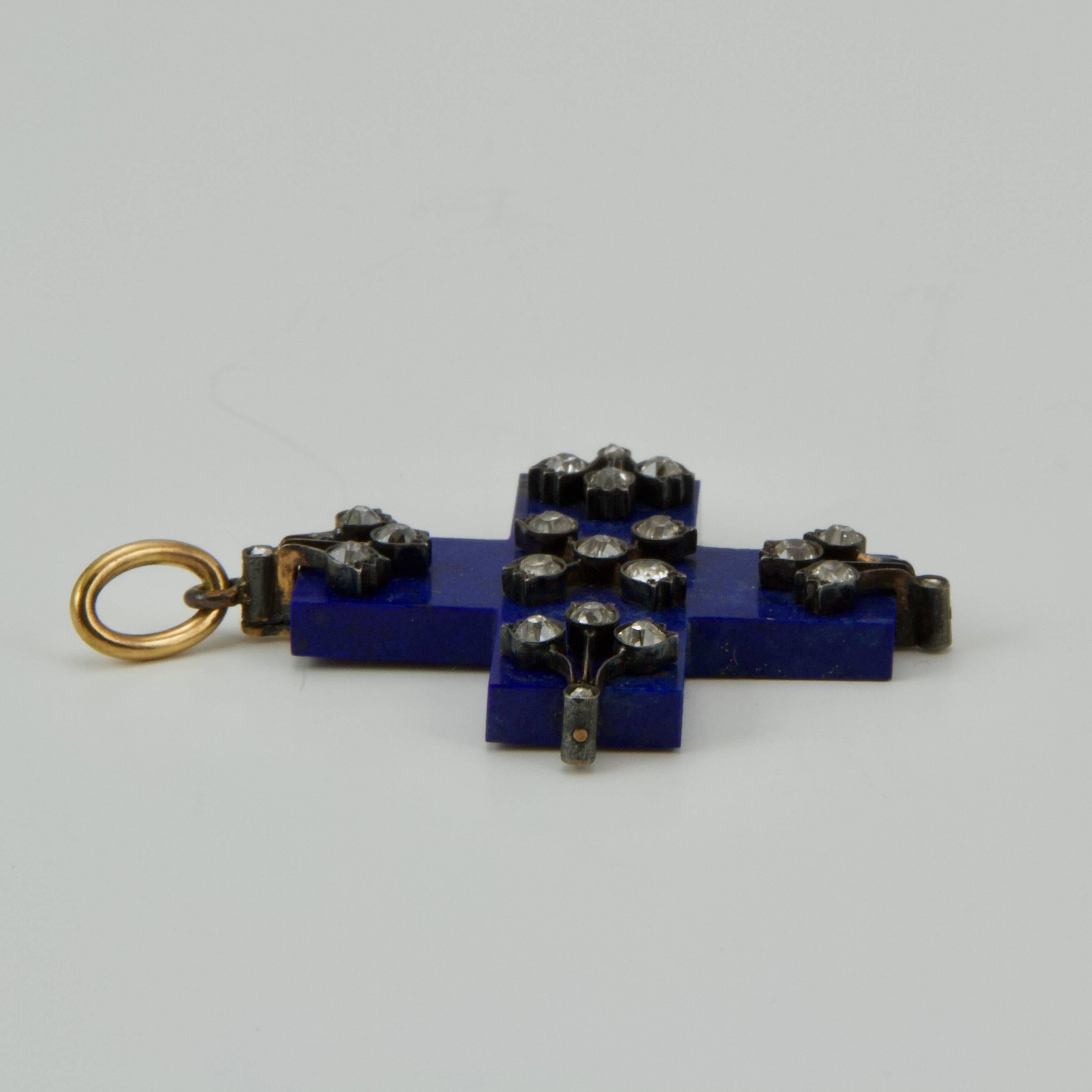 Byzantine 19th Century Lapis-Lazuli and Diamond Cross For Sale