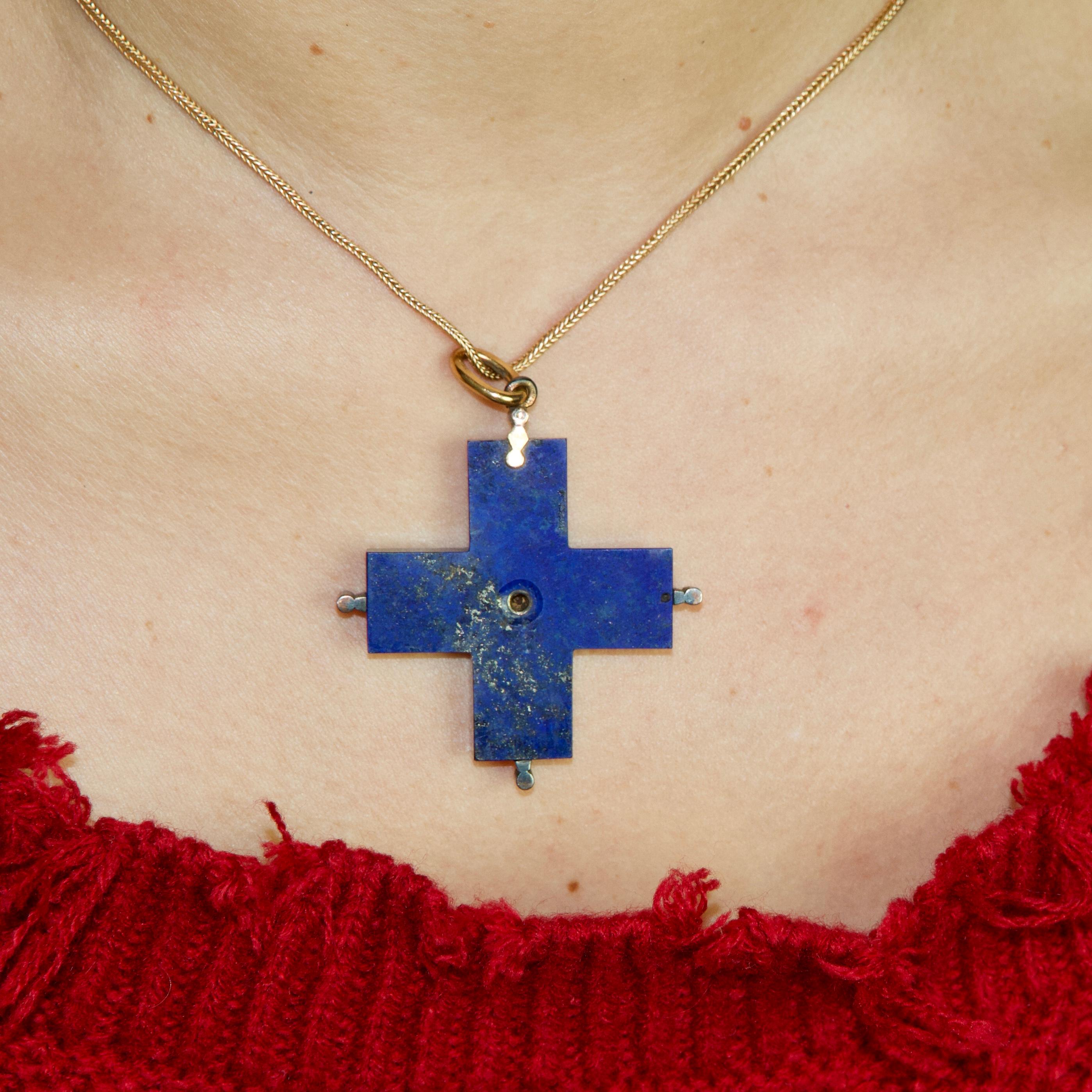 19th Century Lapis-Lazuli and Diamond Cross For Sale 1