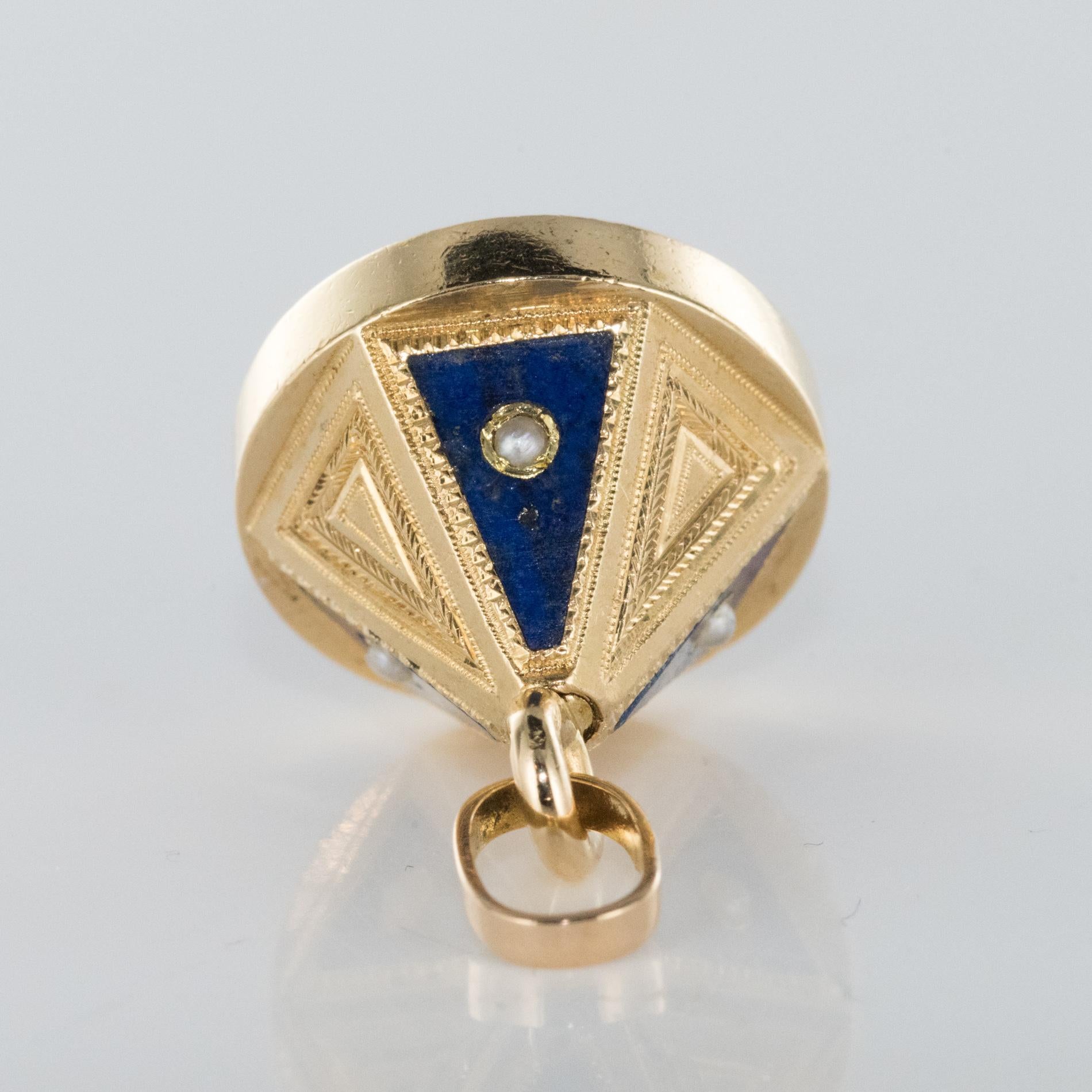 19th Century Lapis Lazuli Natural Pearls Pendant Necklace 3