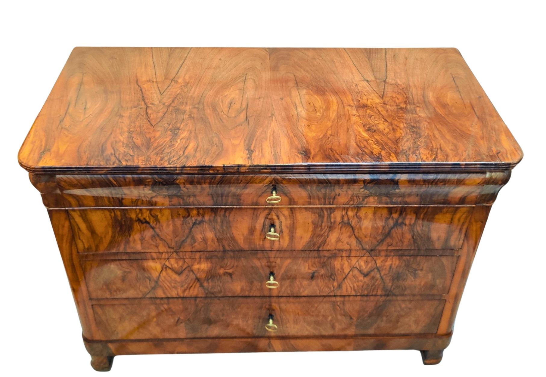 19th Century, Large 4-Drawer Walnut Biedermeier Chest of Drawers For Sale 6