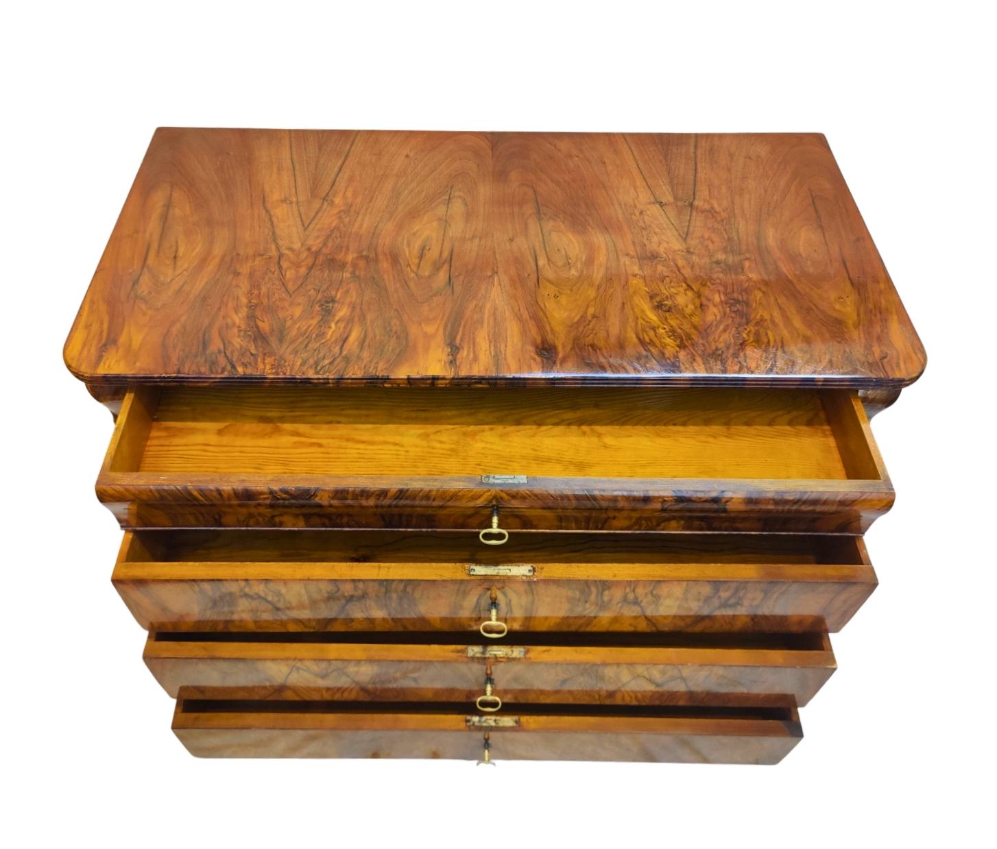 Ebonized 19th Century, Large 4-Drawer Walnut Biedermeier Chest of Drawers For Sale