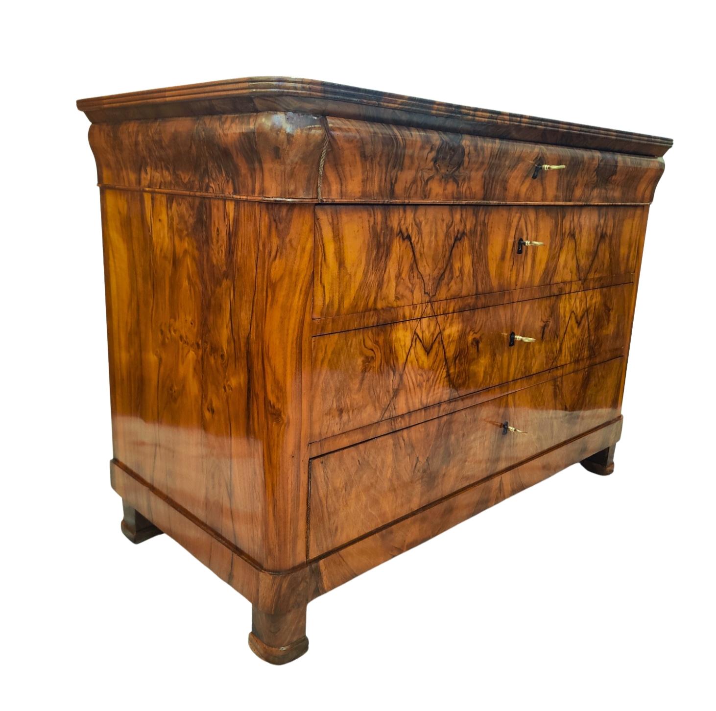 19th Century, Large 4-Drawer Walnut Biedermeier Chest of Drawers In Good Condition For Sale In Darmstadt, DE