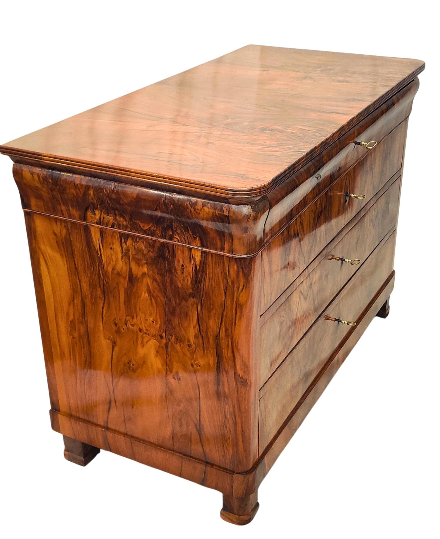 19th Century, Large 4-Drawer Walnut Biedermeier Chest of Drawers For Sale 4