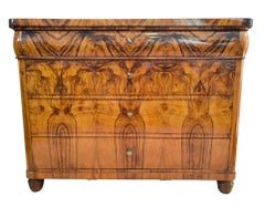 19th Century, Large 4-Drawer Walnut Biedermeier Chest of Drawers
