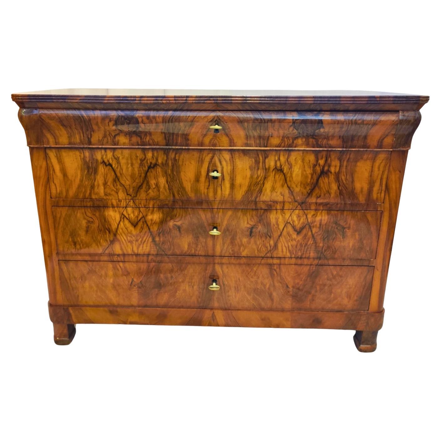 19th Century, Large 4-Drawer Walnut Biedermeier Chest of Drawers
